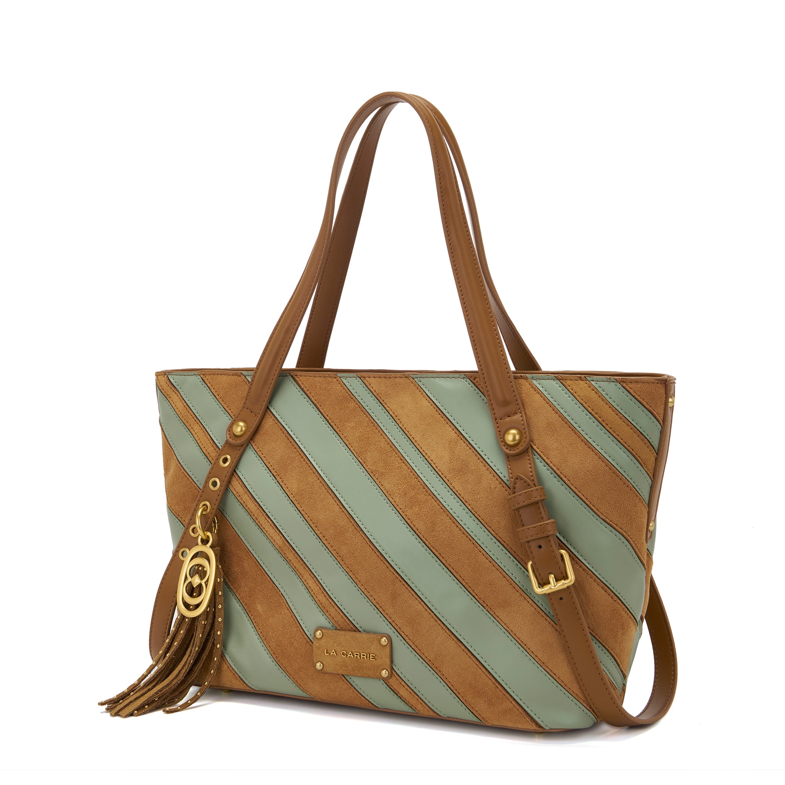 La Carrie Stripes sac cabas pu daim multi sage 41x12x25