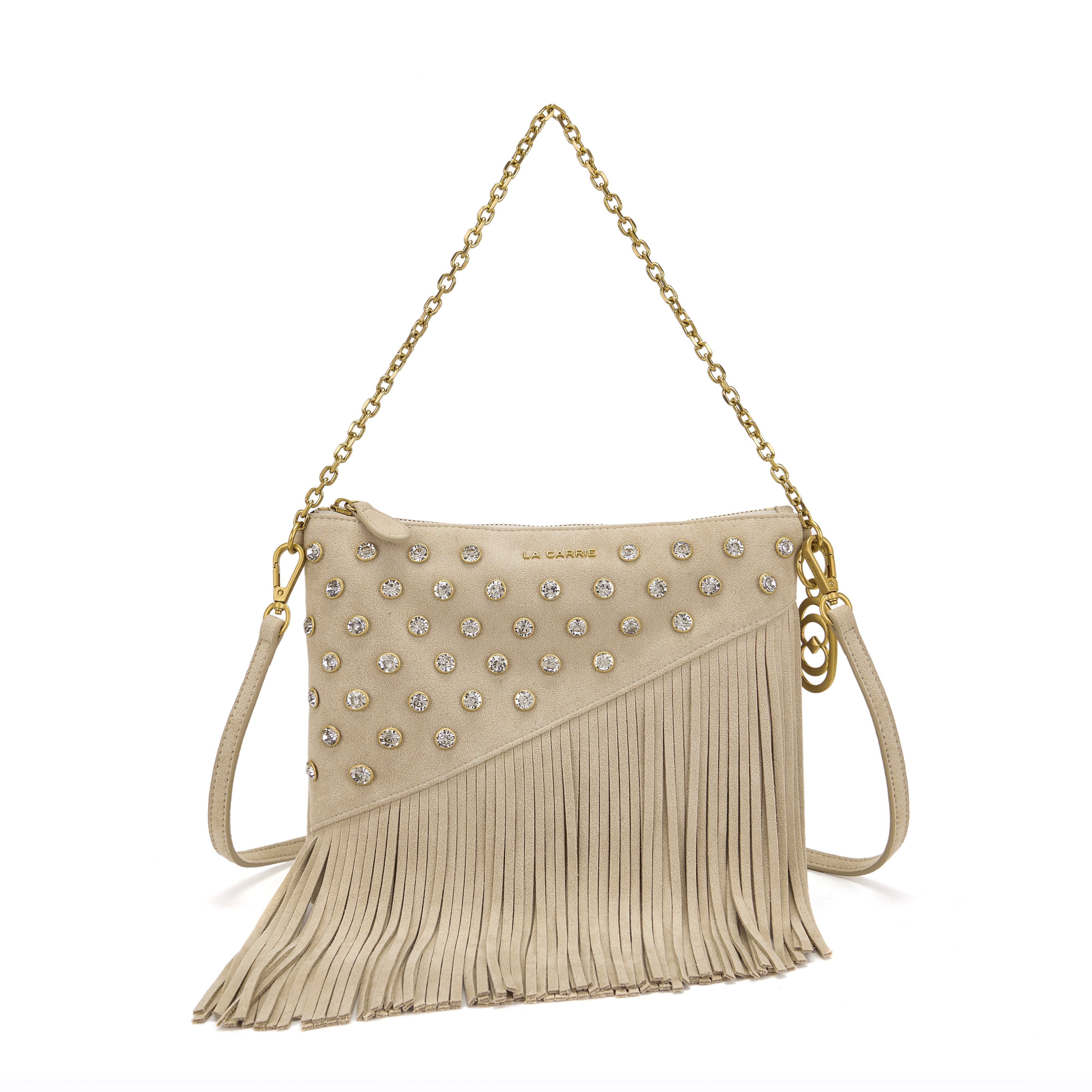 La Carrie Night Edition sac épaule beige 25 cm franges