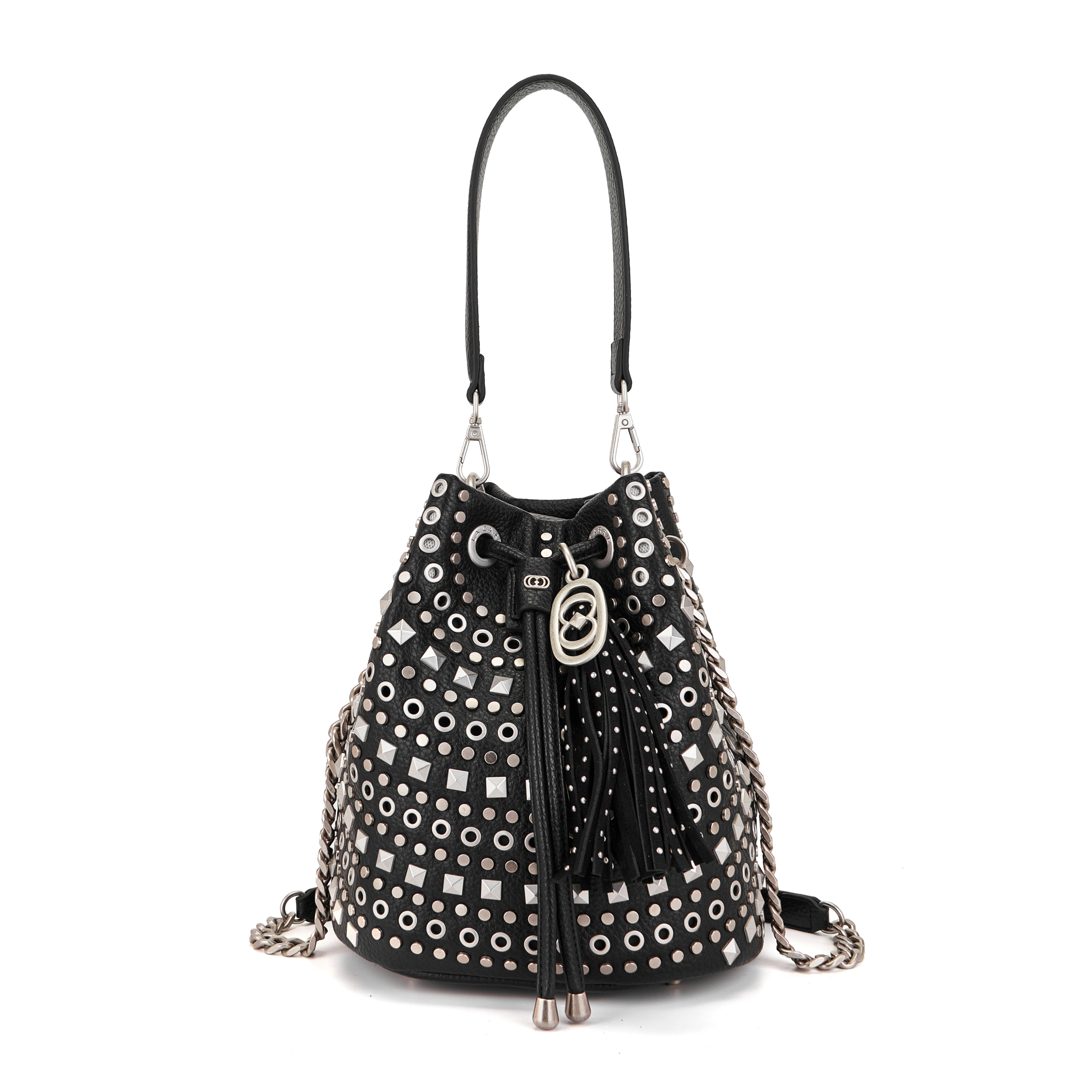 La Carrie Solid sac seau noir clouté 26x19x28cm
