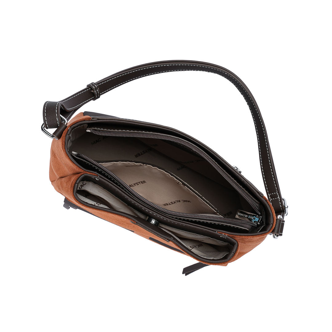 Mac Alyster Fauve sac besace daim chocolat lune