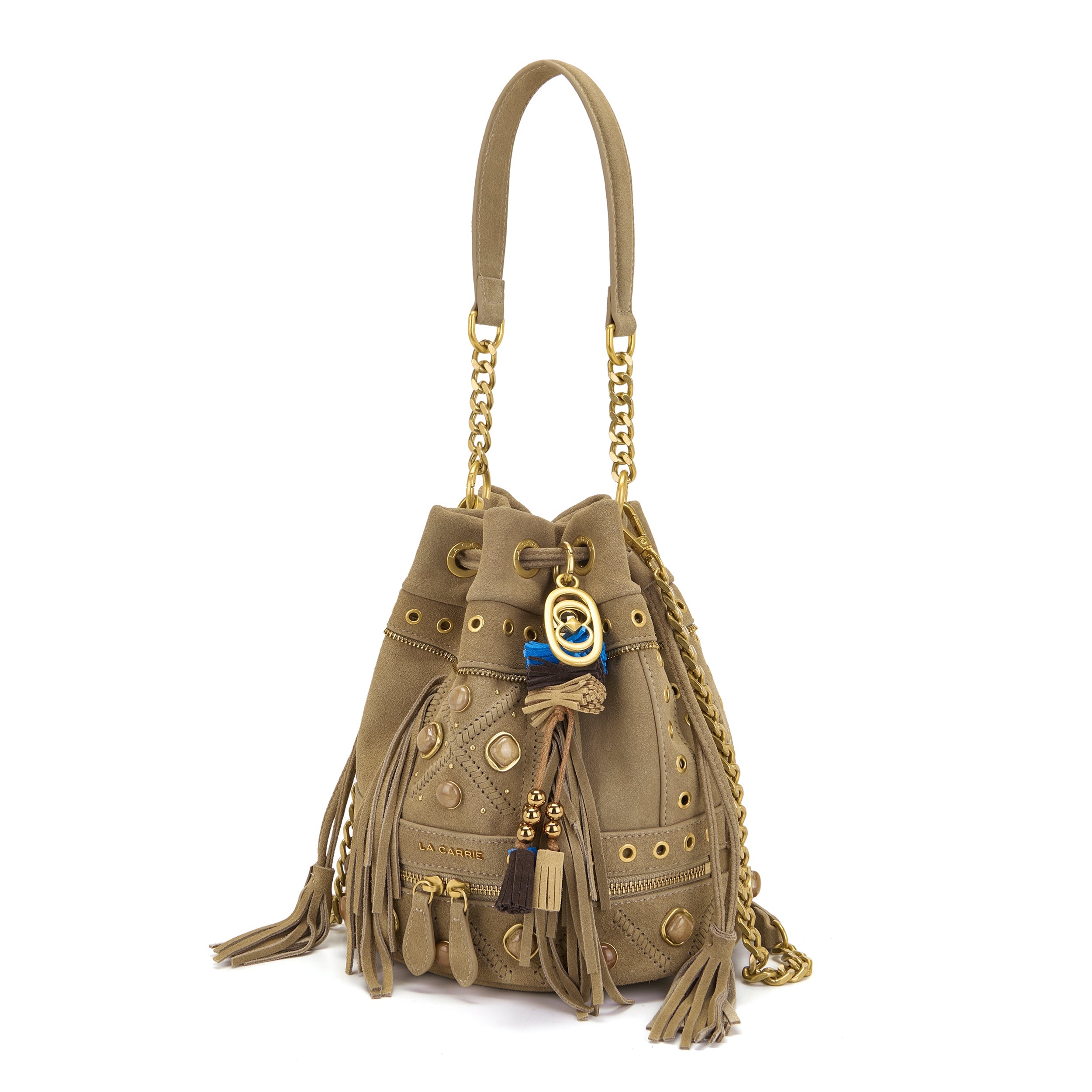 La Carrie Jungle sac seau taupe 24 cm cuir suédé