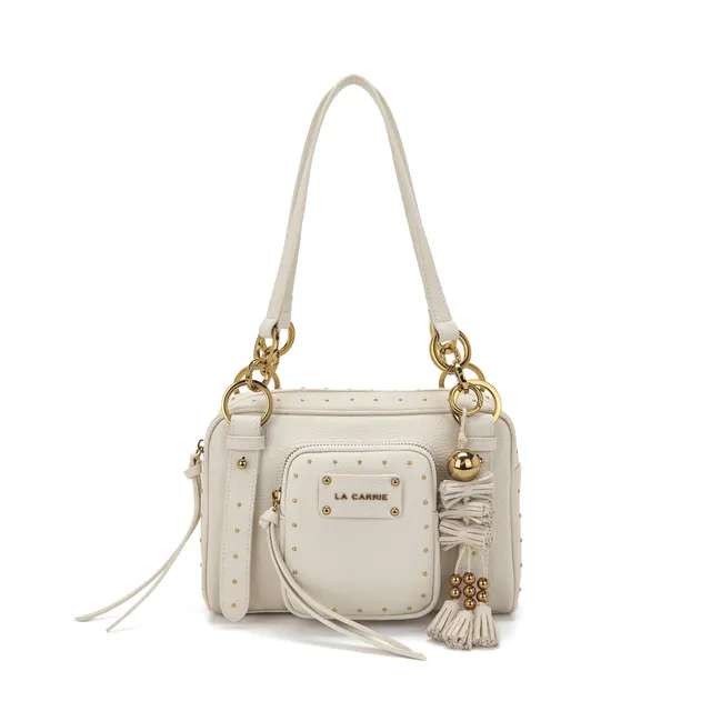 La Carrie Basic sac bandoulière cuir ivoire 26 cm clouté