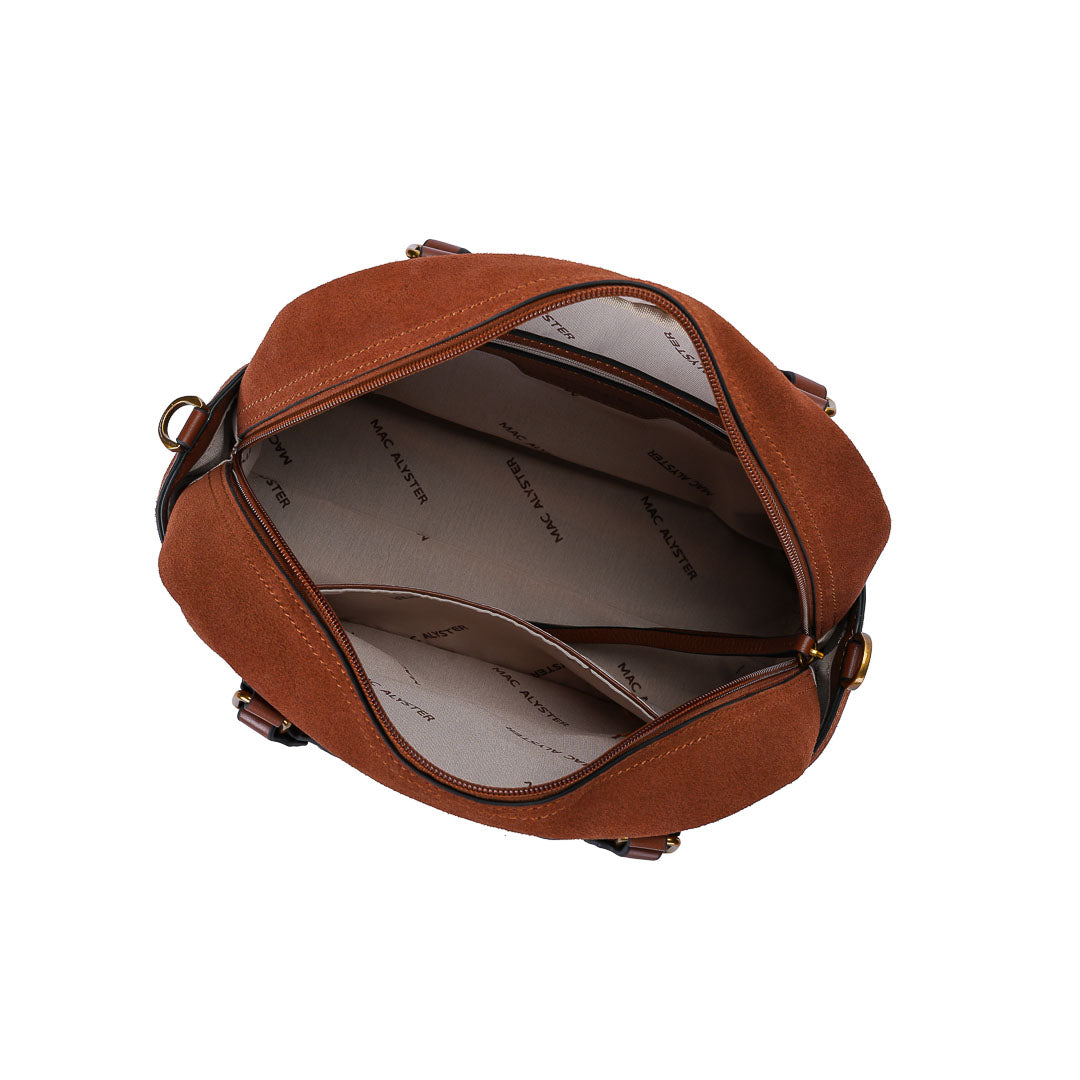 Mac Alyster Canelle Sac à Main Daim Cognac Cuir