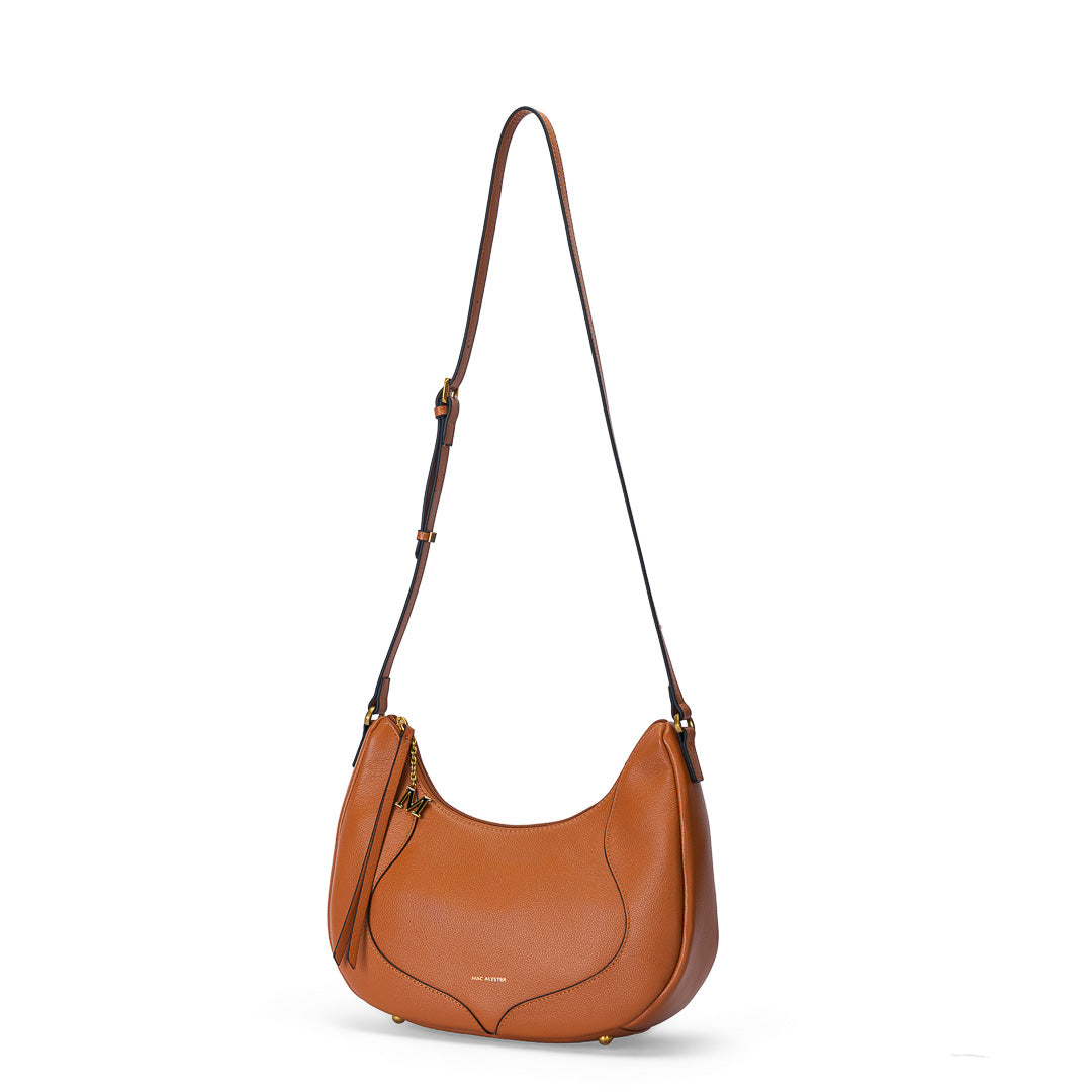 MAC ALYSTER INES sac cuir cognac demi-lune travers 32 cm