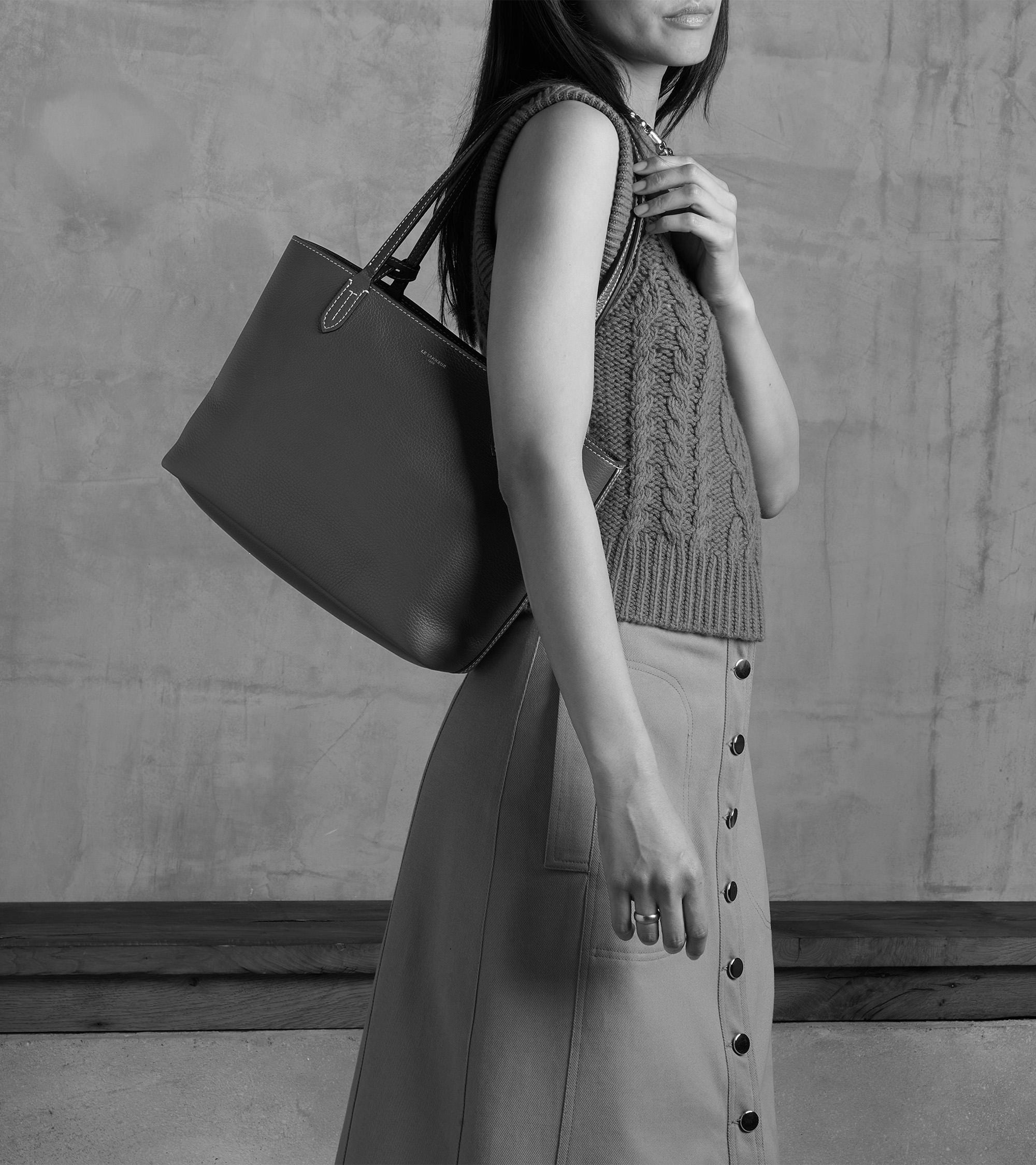 Le Tanneur Louise petit cabas cuir grainé bleu