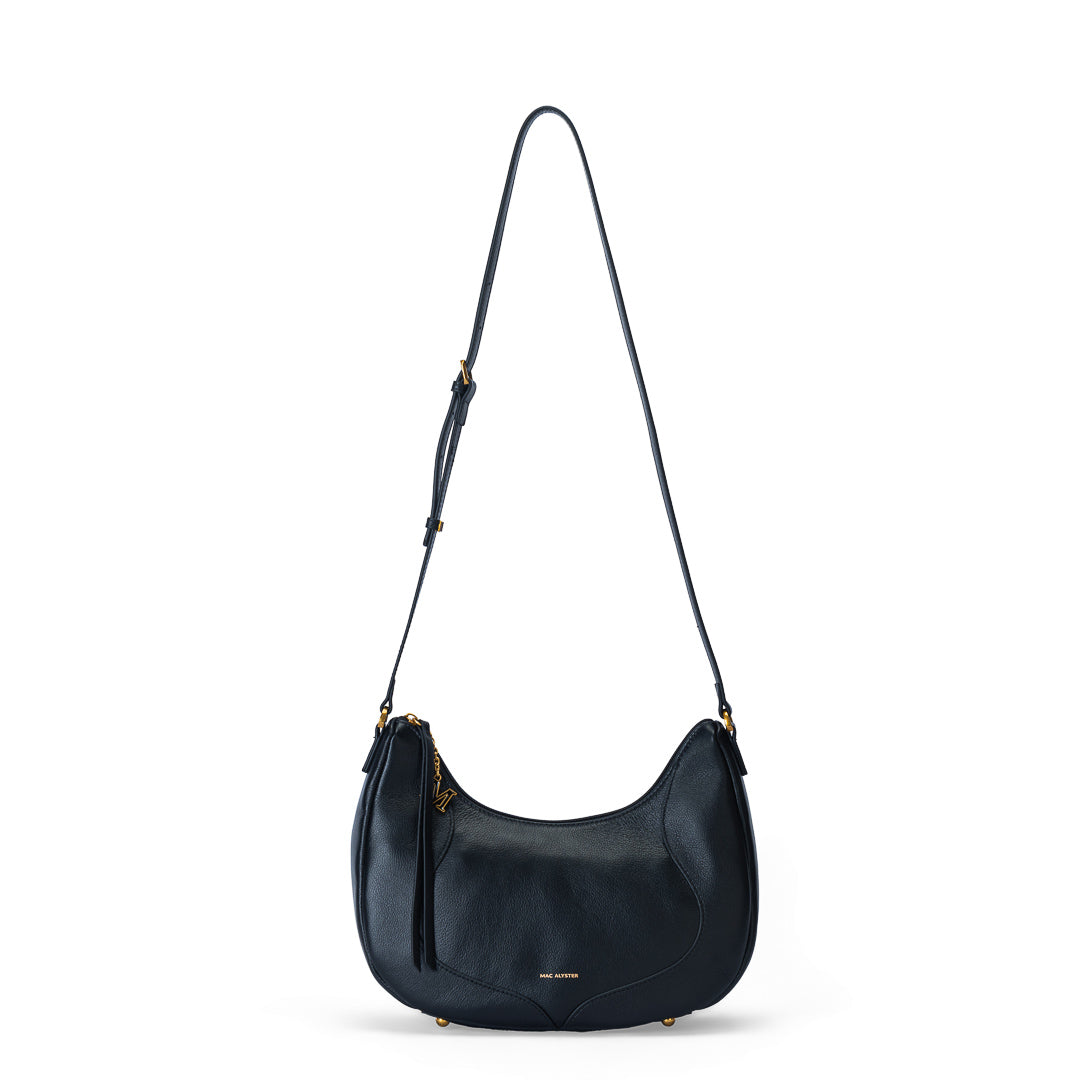MAC ALYSTER INES sac cuir cognac demi-lune travers 32 cm
