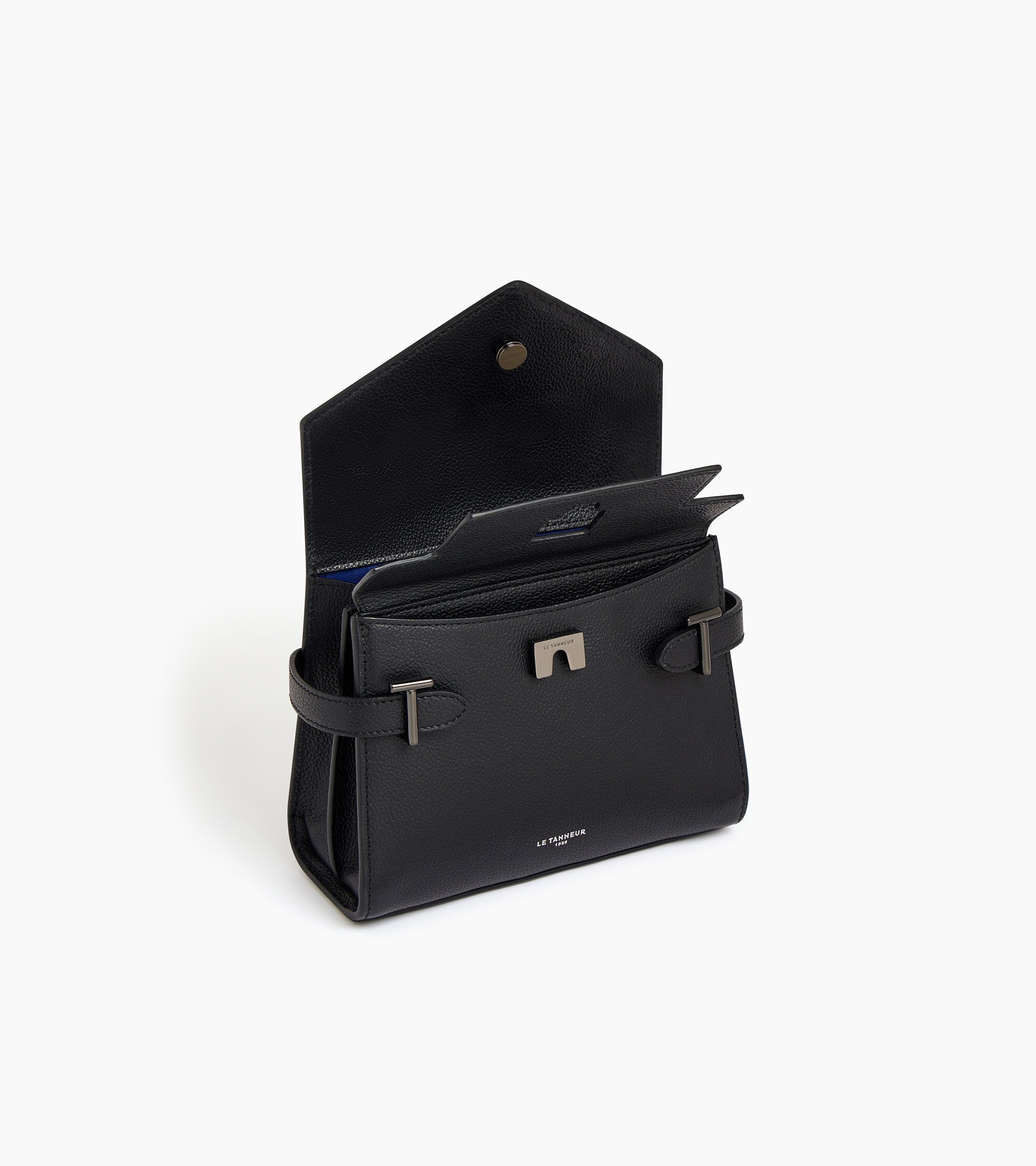 Le Tanneur Emilie sac à main cuir grainé Black double rabat