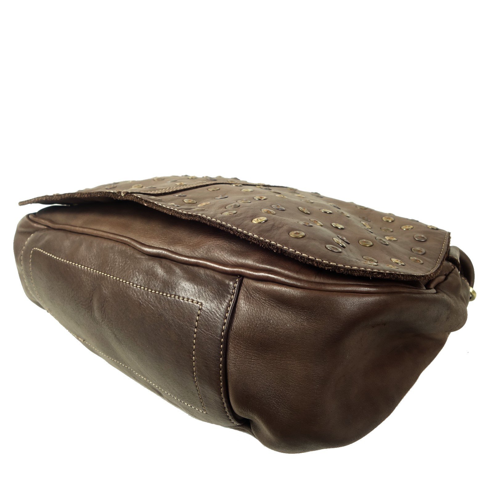 Collection Esprit Cuir Sac Besace Anna grande besace cuir café clous