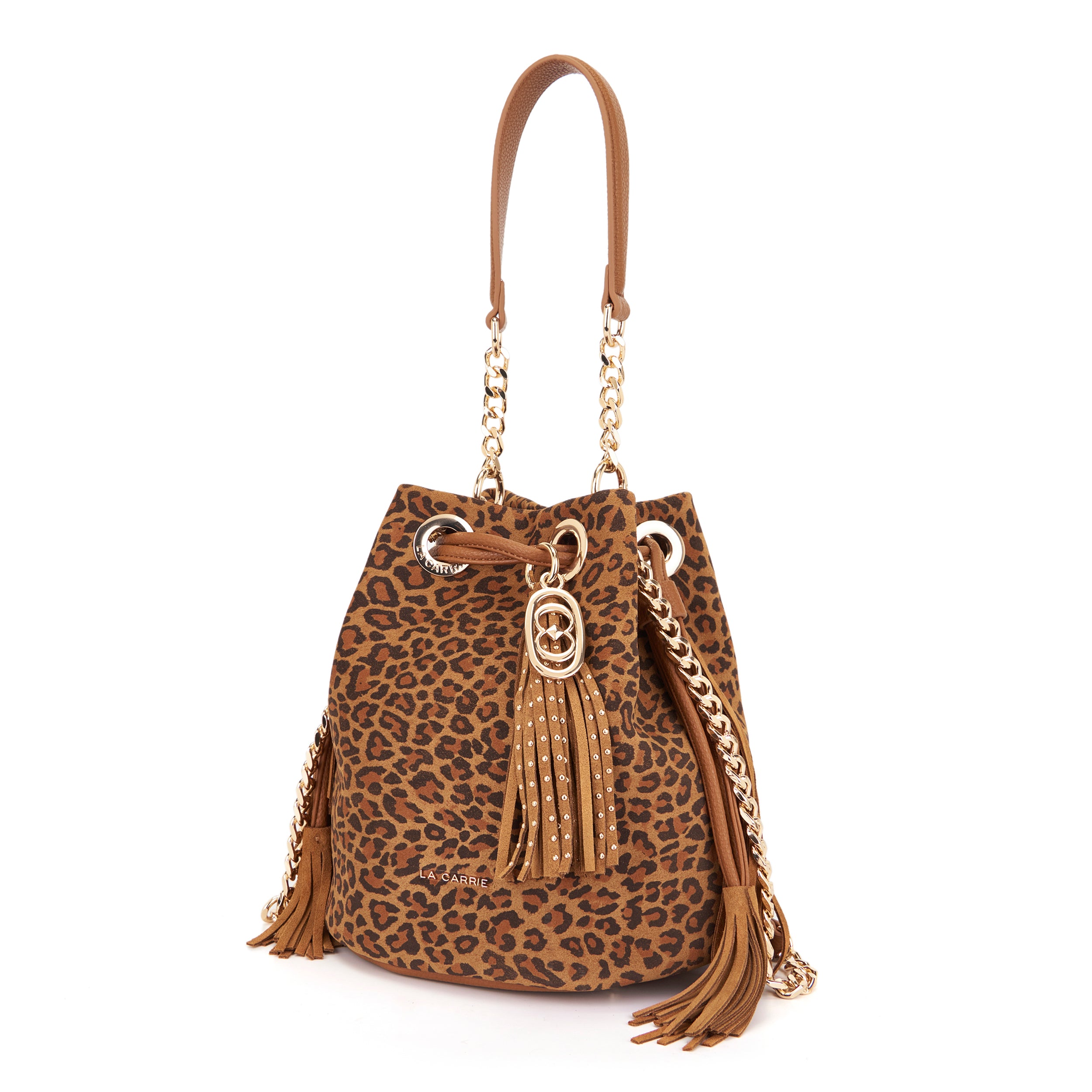 La Carrie Lio Sac Seau Marron Suède Léopard 24x17x26 cm