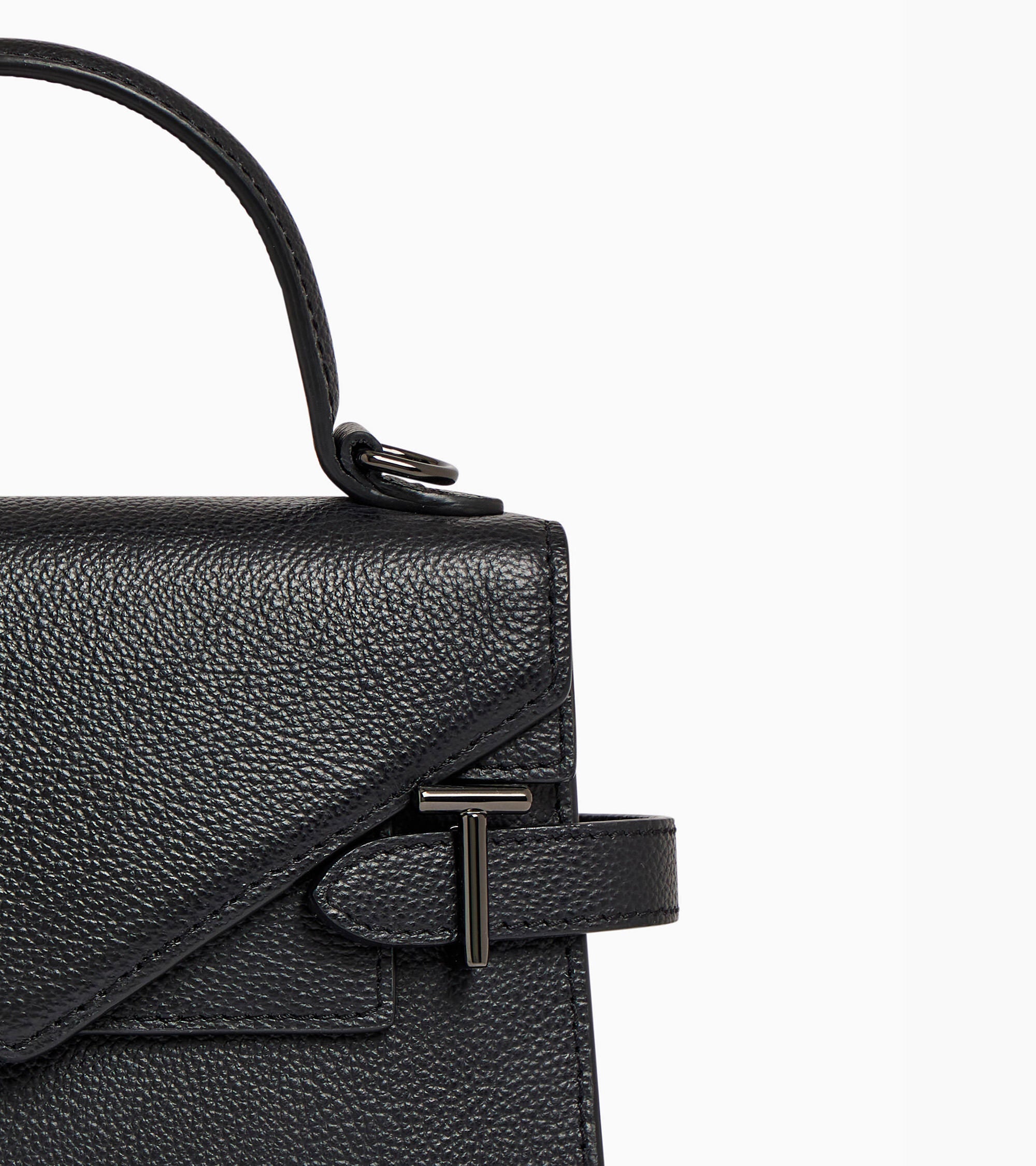 Le Tanneur Emilie sac à main cuir grainé Black double rabat