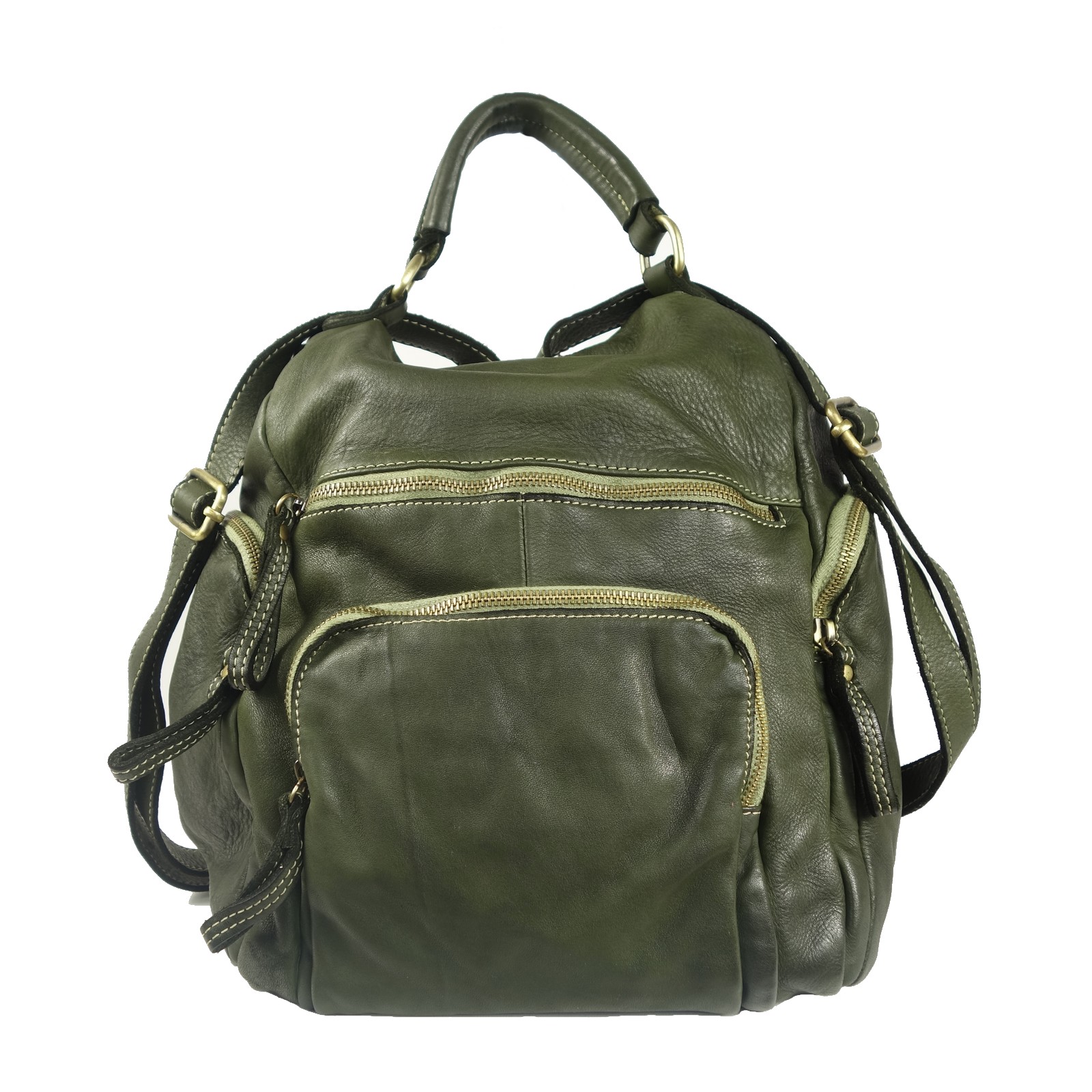 Collection Esprit Cuir Sac à dos MILO sac à dos cuir vert convertible