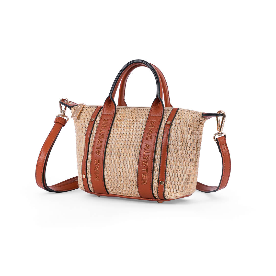 MAC ALYSTER Abrielle sac à main raphia marron cognac