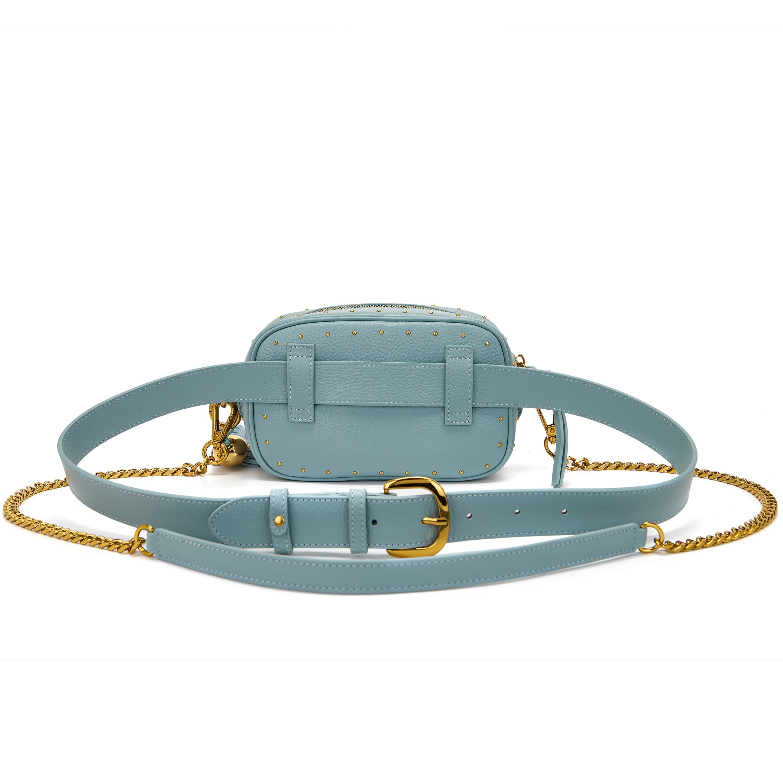 La Carrie Basic sac banane cuir ciel 20x6x13cm clous or