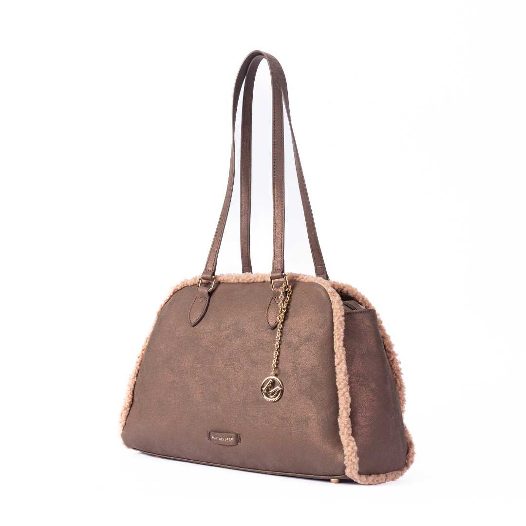 MAC ALYSTER Ambre sac cabas bronze fourrure suédine