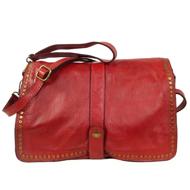 Esprit Cuir Gena pochette bandoulière cuir rouge cloutée