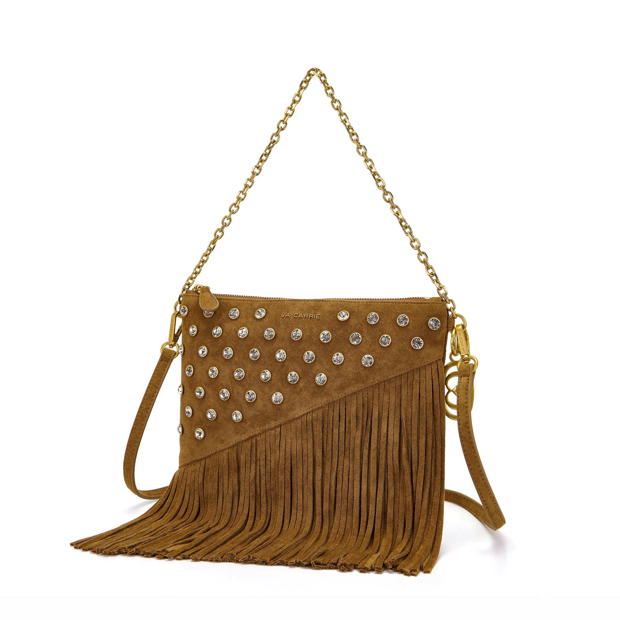 La Carrie Night Edition sac épaule beige 25 cm franges