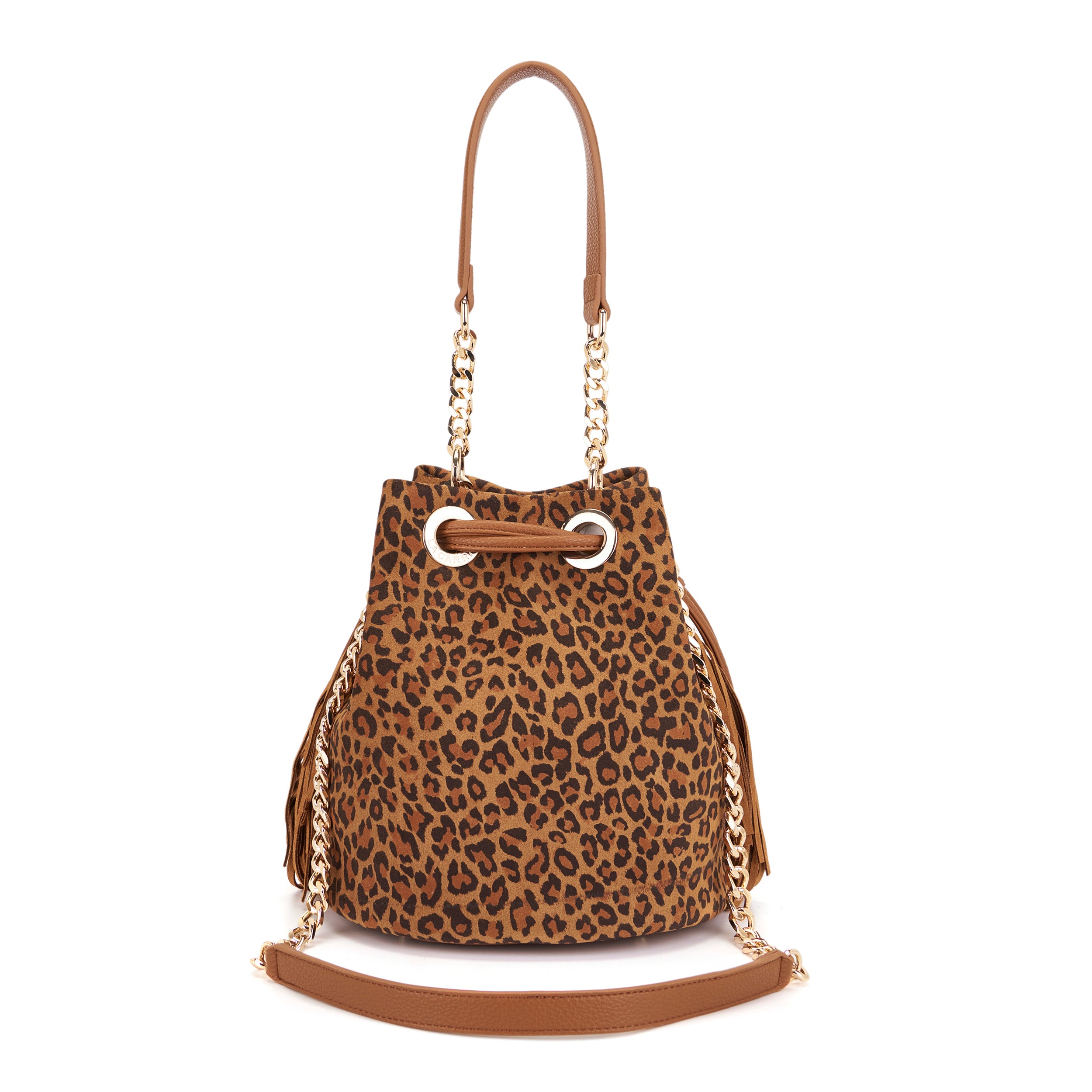 La Carrie Lio Sac Seau Marron Suède Léopard 24x17x26 cm