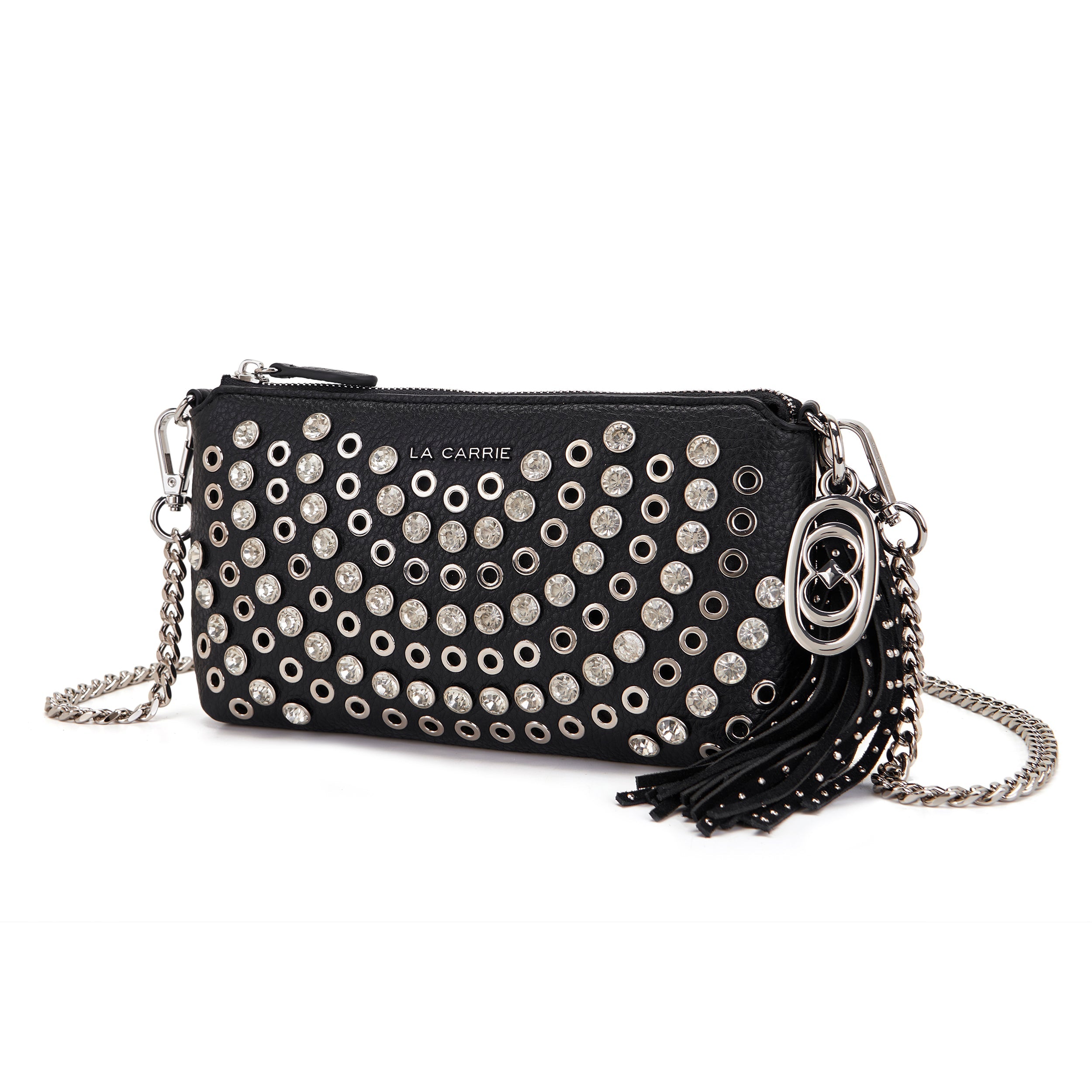 La Carrie Bag Andromeda portefeuille chaîne noir strass