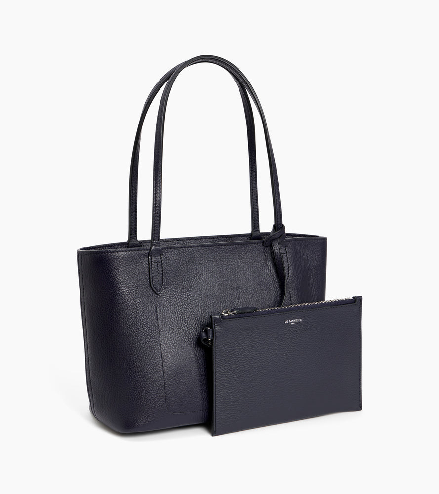 Le Tanneur Louise petit cabas cuir grainé bleu