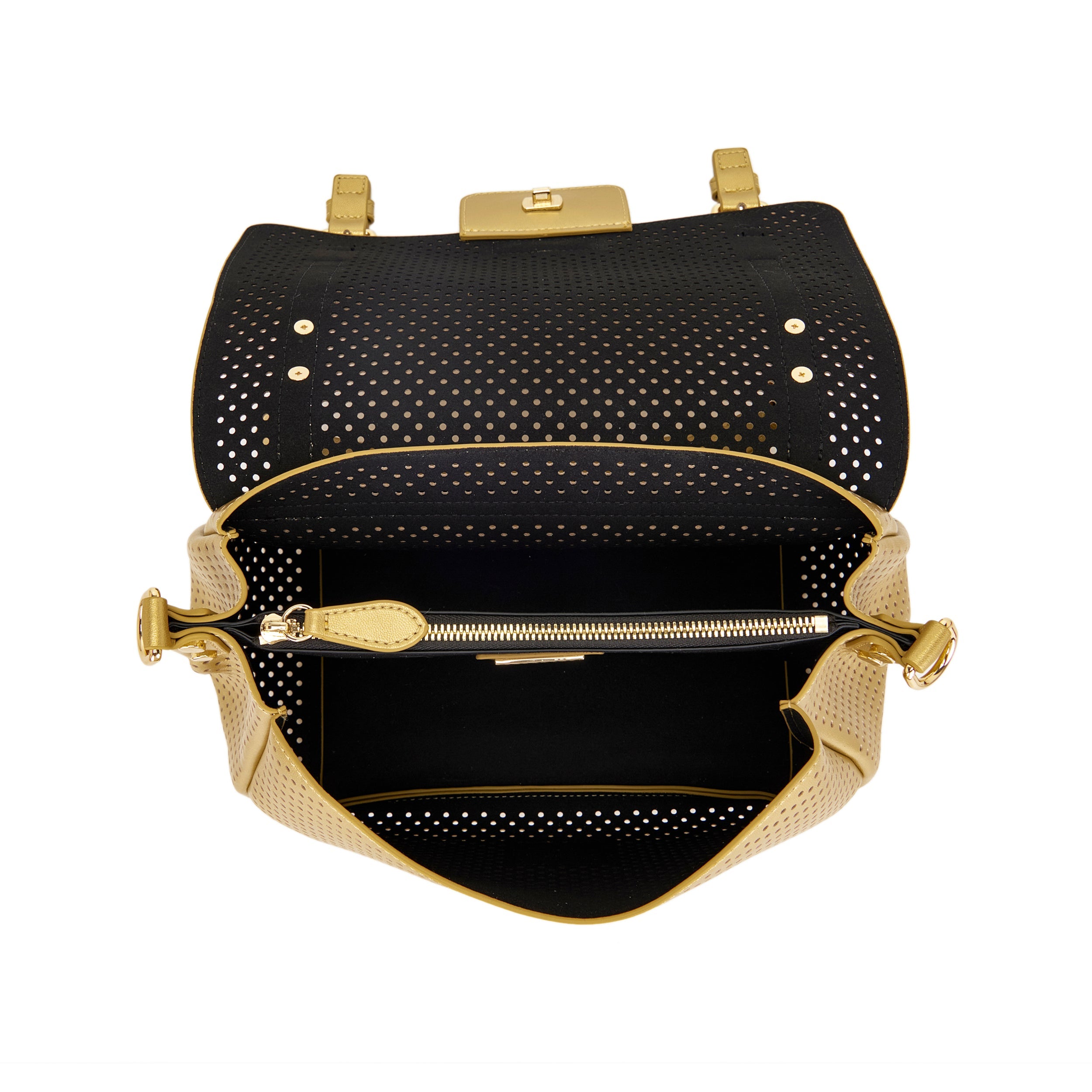 La Carrie Atena sac shopping gold cuir perforé 30x18 cm