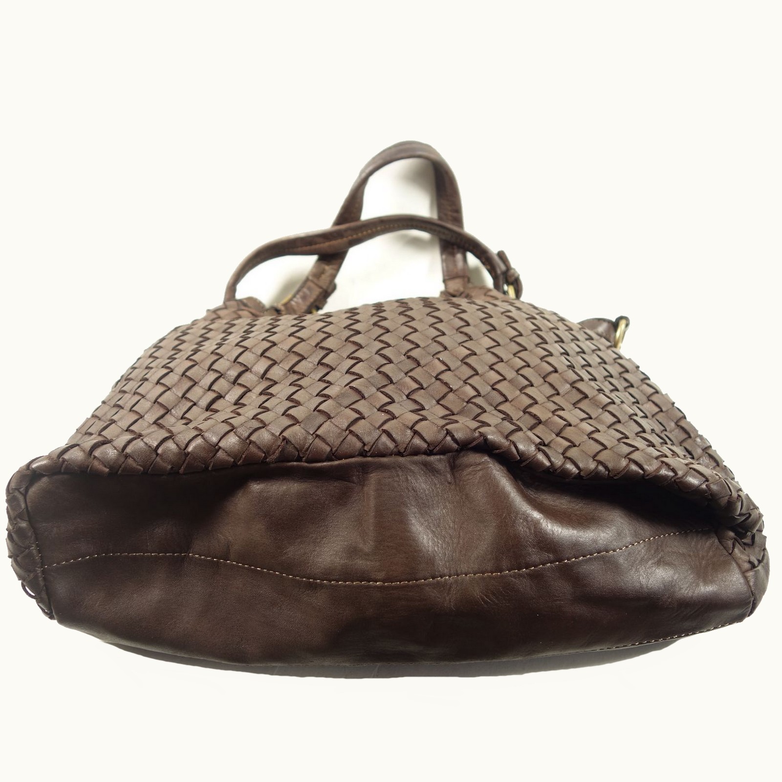 Collection Esprit Cuir SVEVA grand sac cuir brun tressé vintage