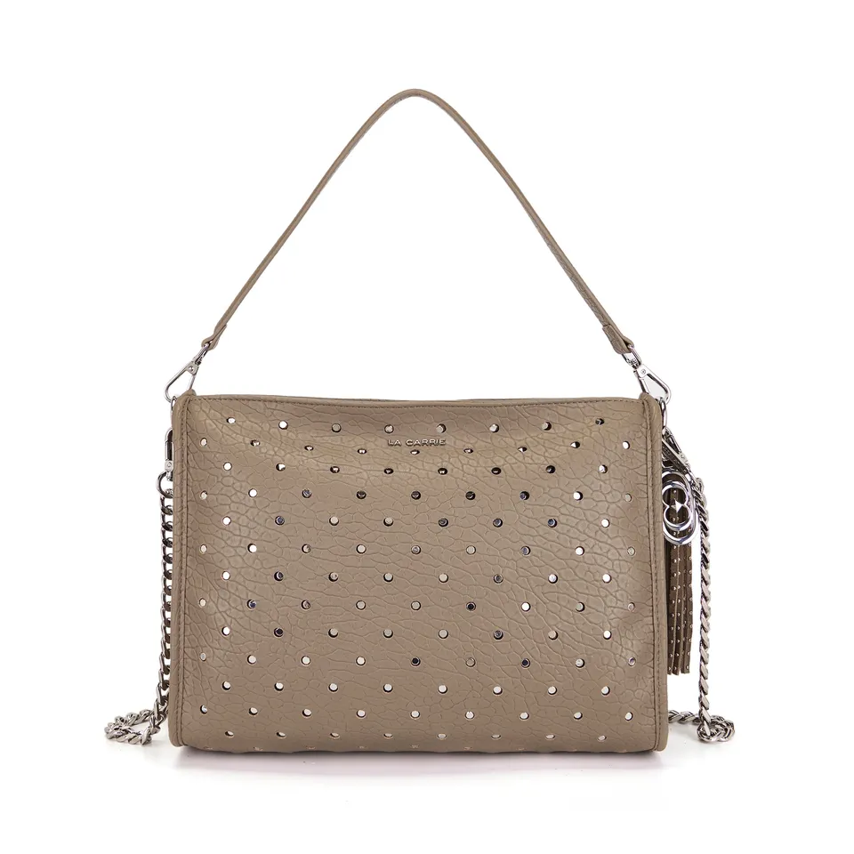 La Carrie Downtown sac épaule taupe 34 cm clouté