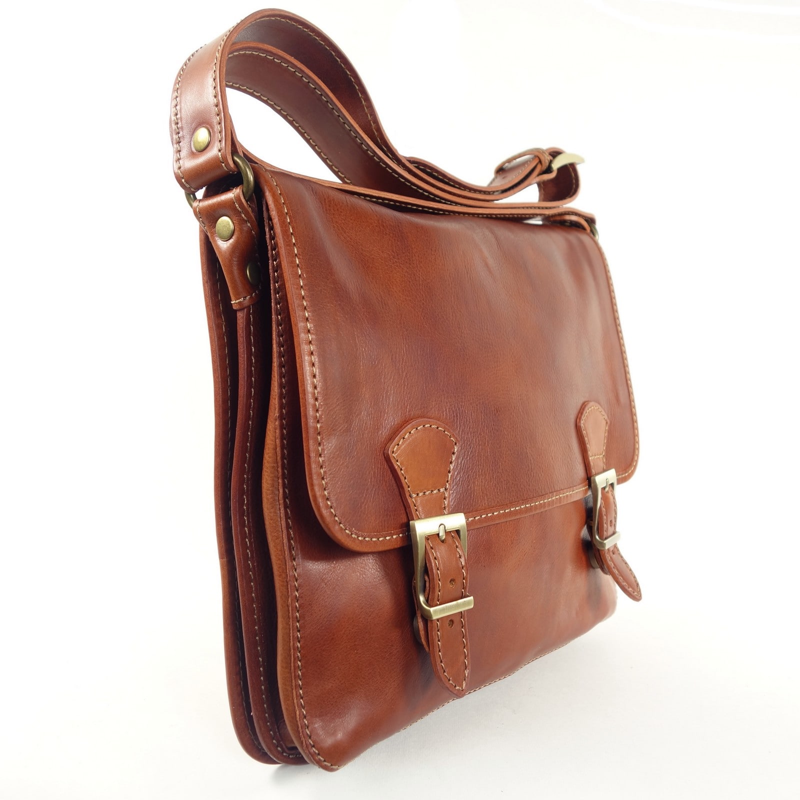 Collection Esprit Cuir Messenger sac bandoulière cuir cognac