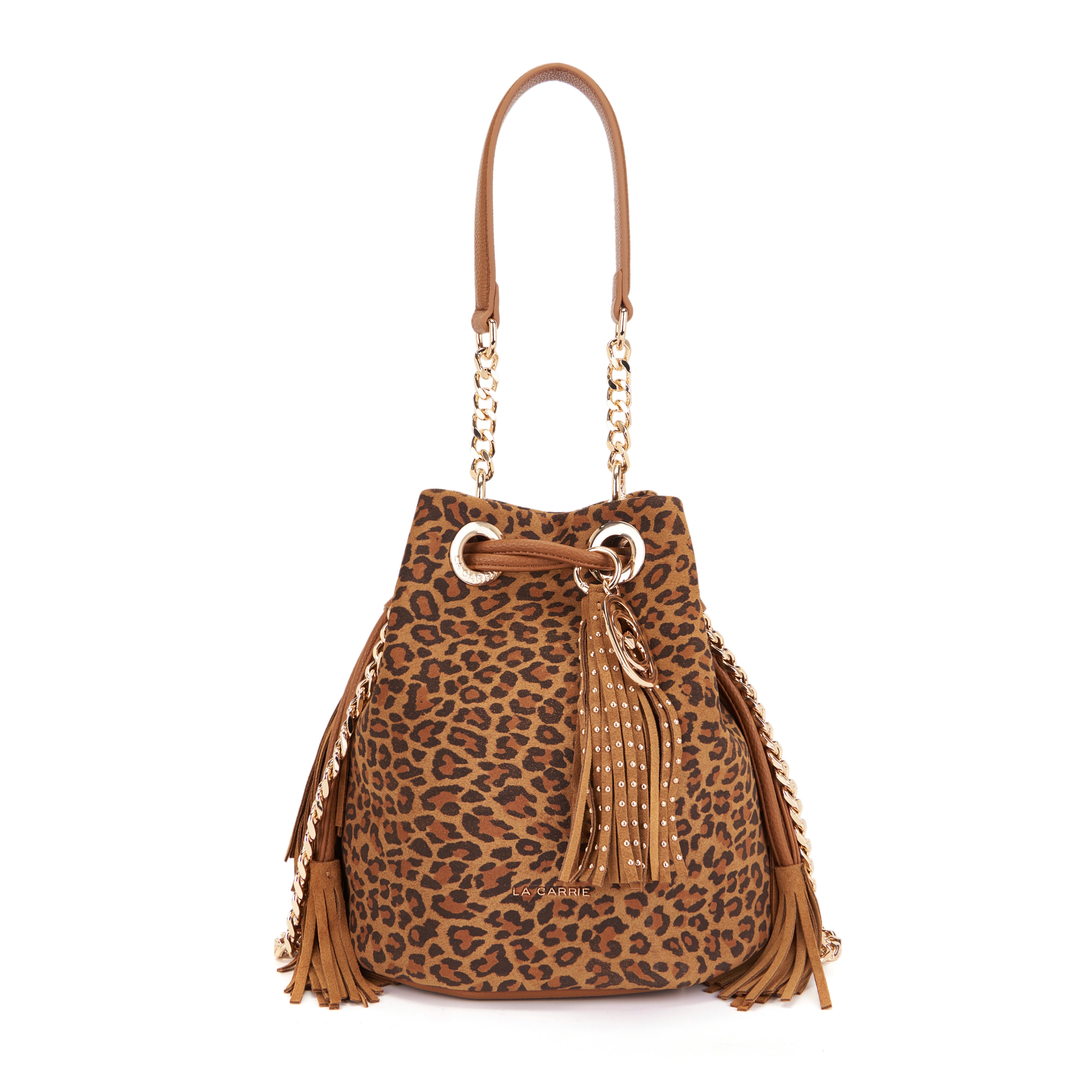 La Carrie Lio Sac Seau Marron Suède Léopard 24x17x26 cm