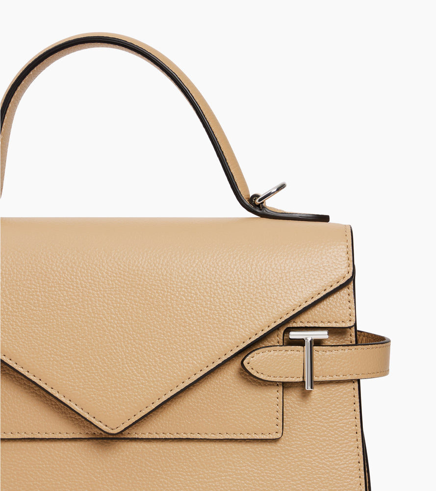 Le Tanneur Emilie sac à main cuir grainé Desert double rabat