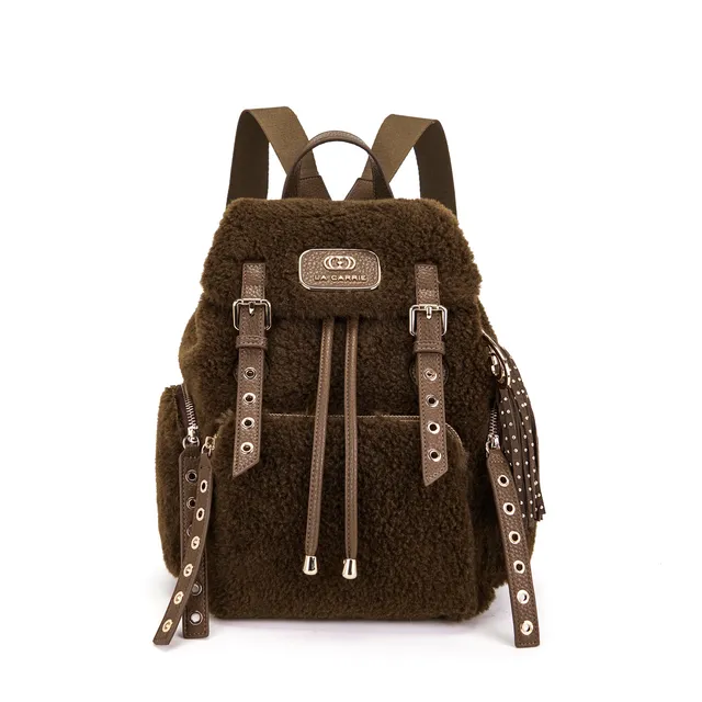 La Carrie Teddy sac à dos marron fourrure 27x31 cm
