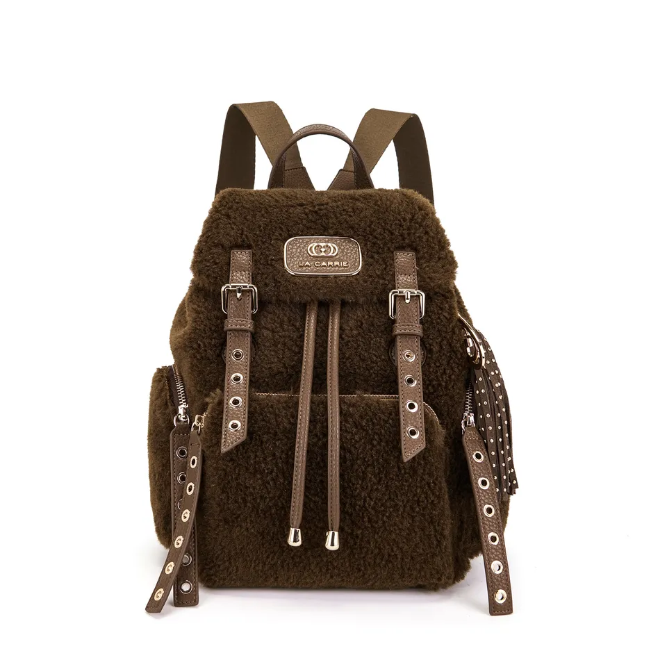 La Carrie Teddy sac à dos marron fourrure 27x31 cm