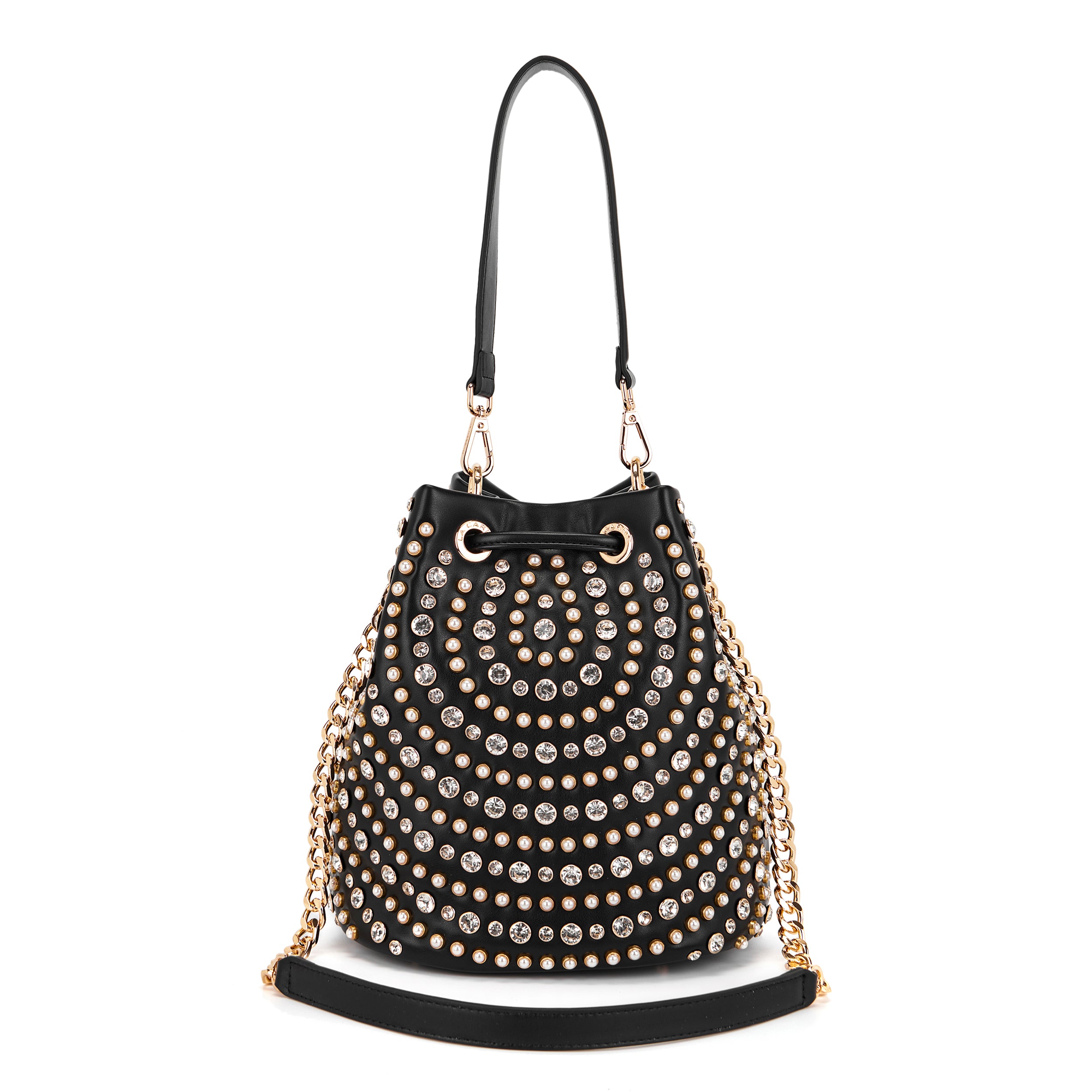 La Carrie Andromeda sac seau noir blanc 26 cm strass