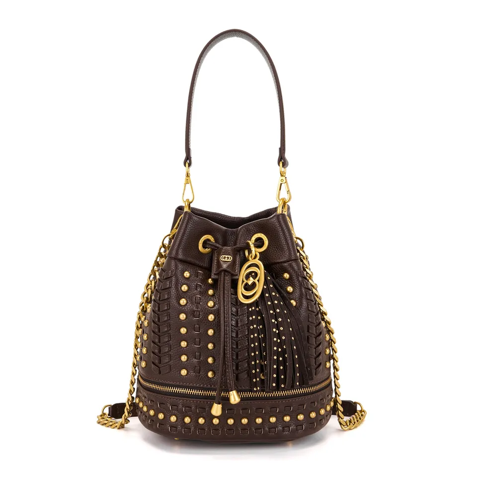 La Carrie Bag Eclipse sac seau marron 26x28cm cuir