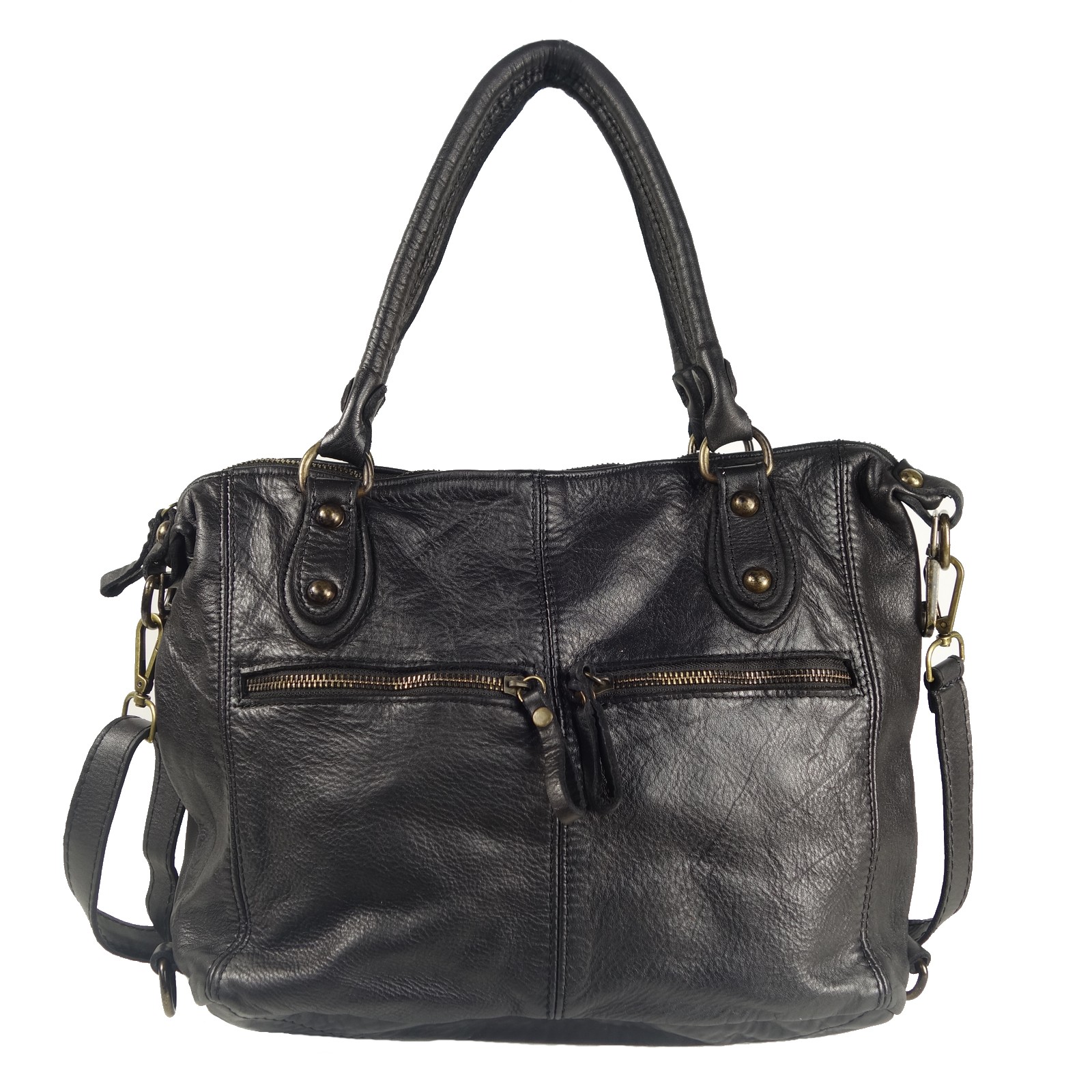 Collection Esprit Cuir ANGELA sac épaule cuir noir vintage