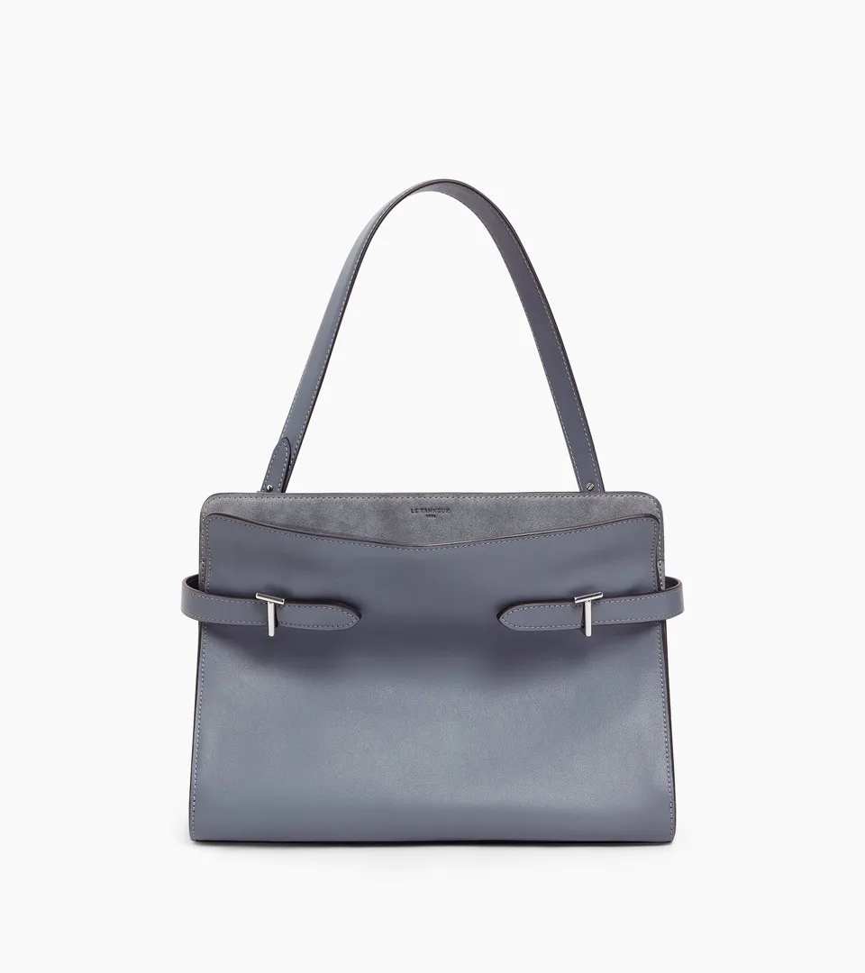 Le Tanneur Emie sac épaule cuir bleu acier grand modèle