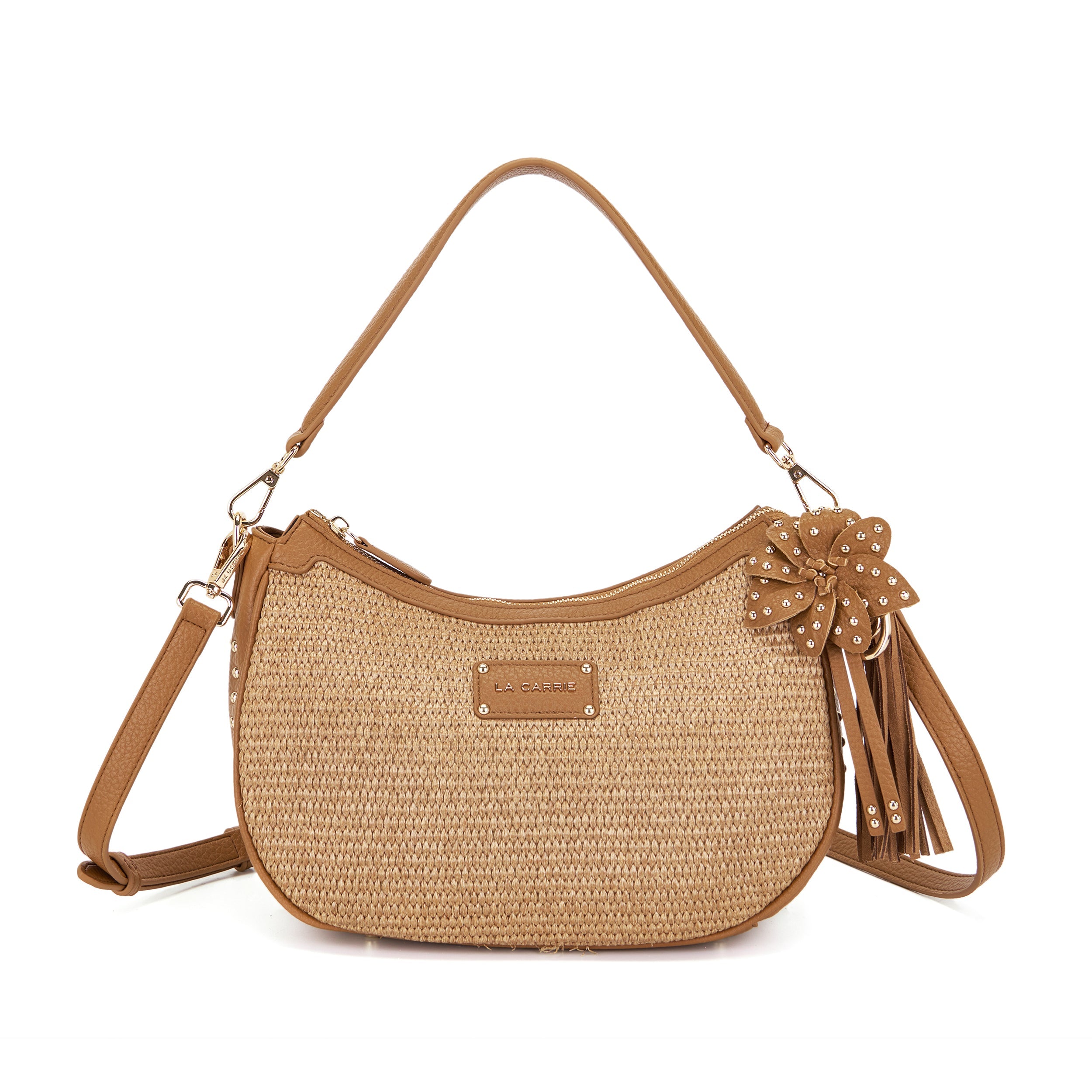 La Carrie La Plage sac épaule cuoio raphia 32 cm