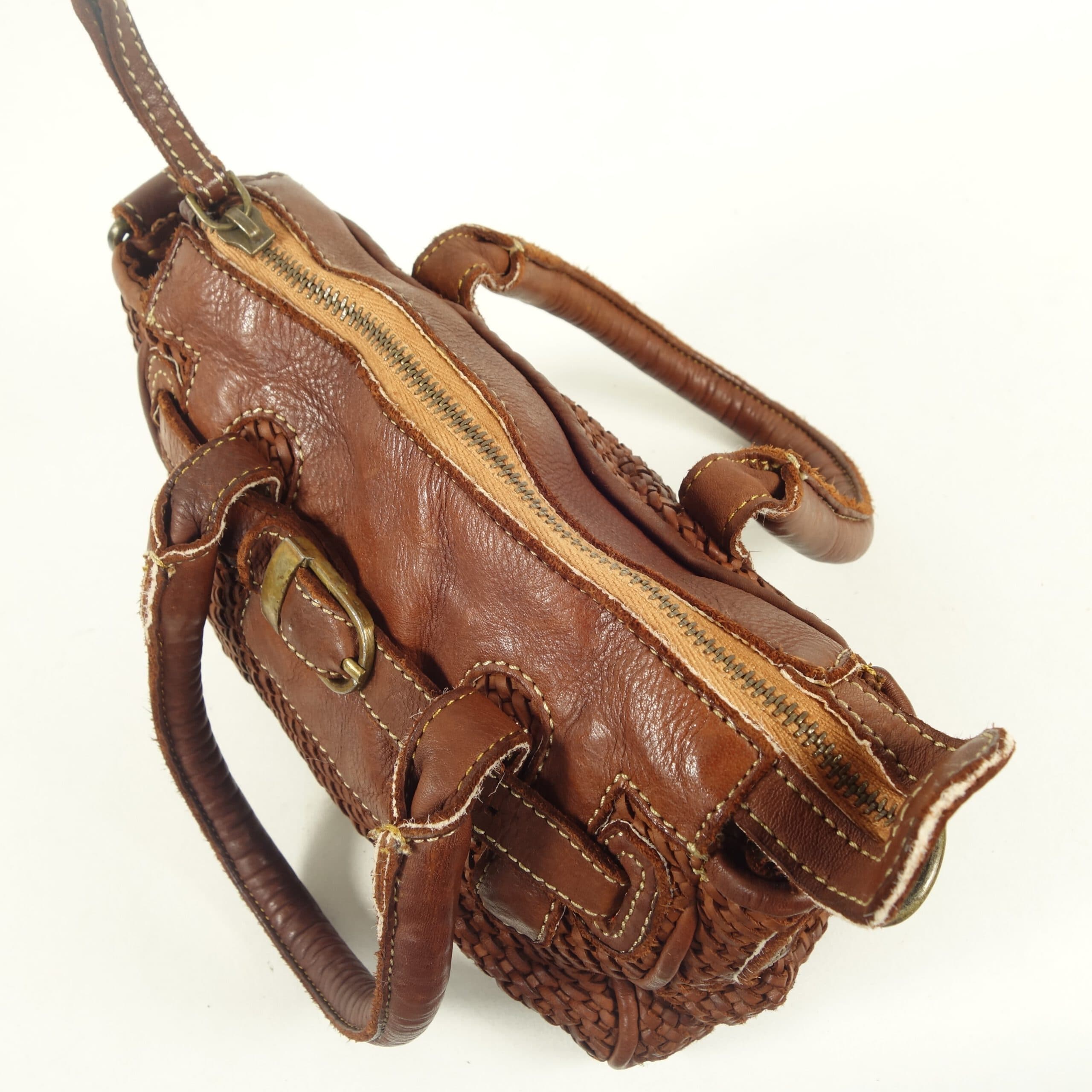 Collection Esprit Cuir TEA mini sac bandoulière marron cuir tressé