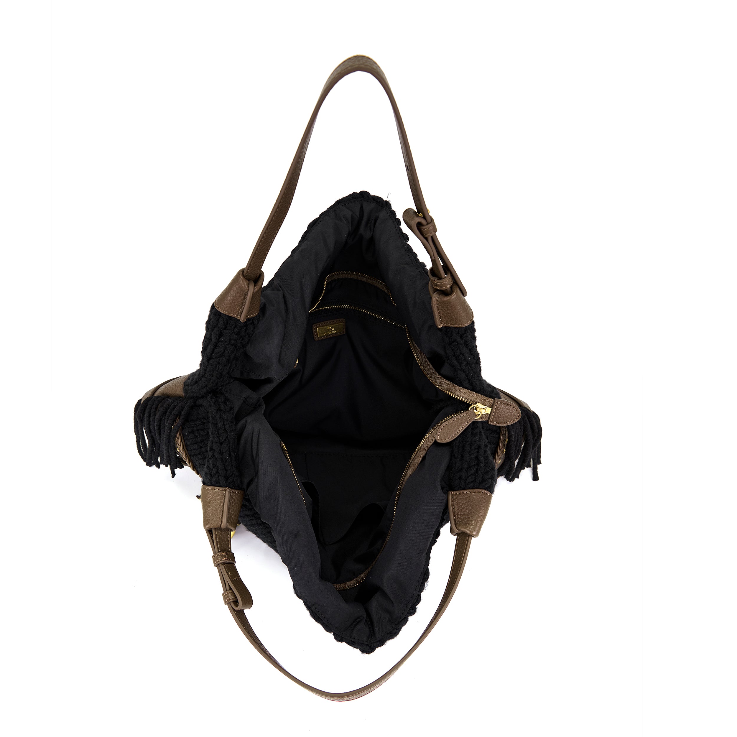 La Carrie Montgomery sac cabas laine noir 50 cm clouté