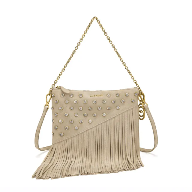 La Carrie Night Edition sac épaule beige 25 cm franges