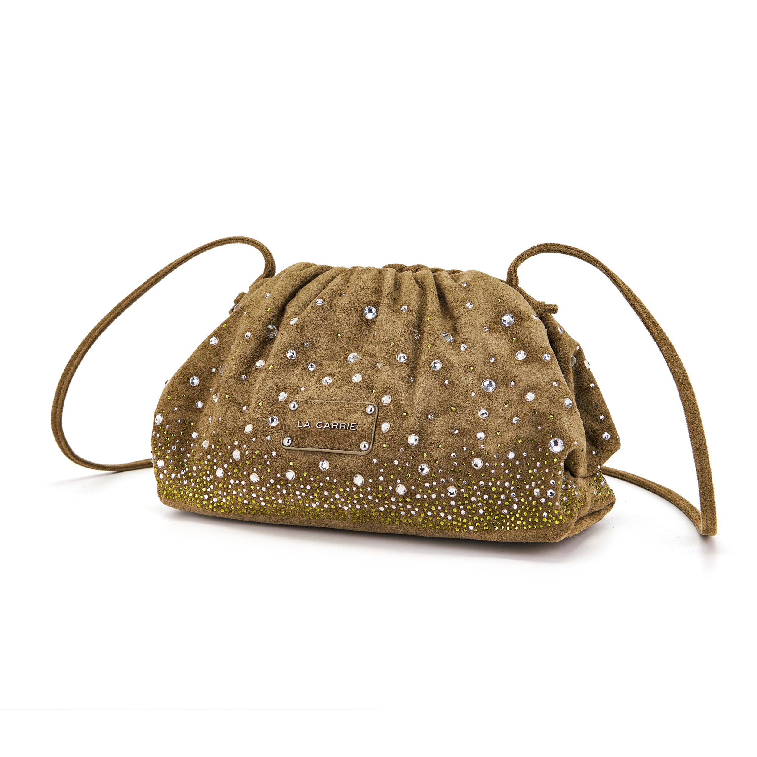 La Carrie Capsule Big sac épaule vert 30 cm suède strass