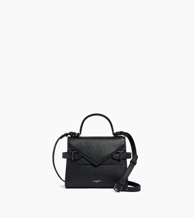 Le Tanneur Emilie sac à main cuir grainé Black double rabat