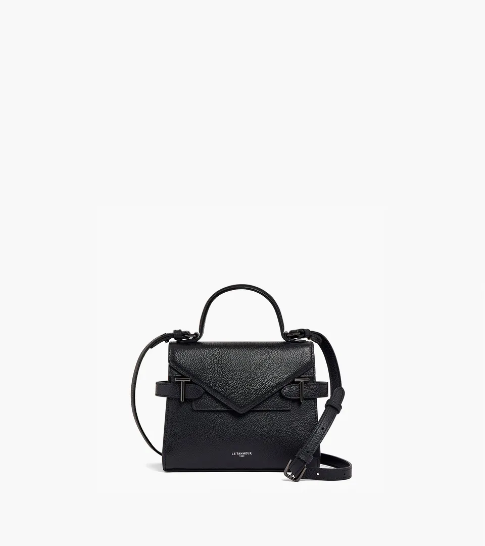 Le Tanneur Emilie sac à main cuir grainé Black double rabat