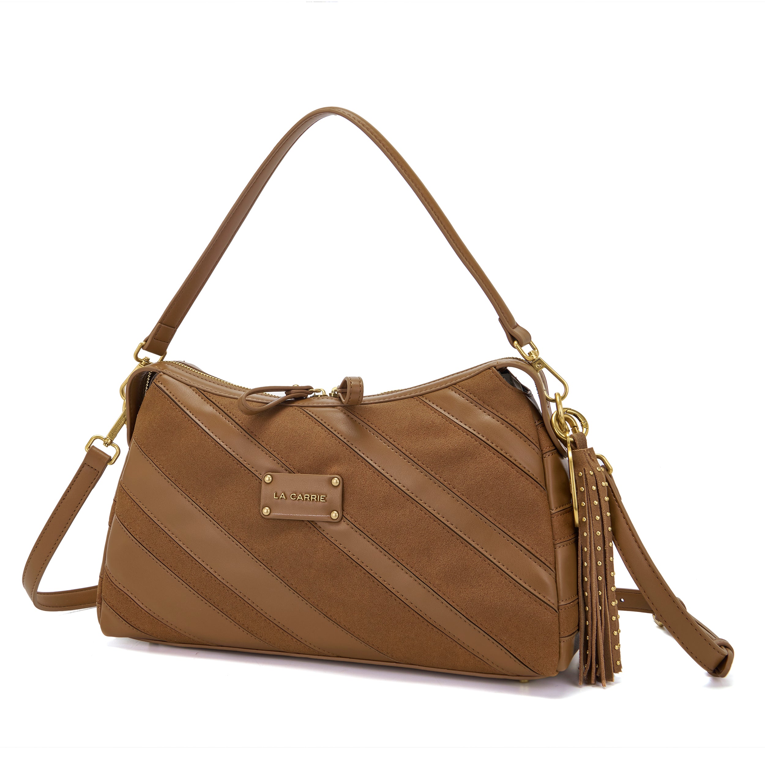 La Carrie Stripes sac épaule marron 34x12x20 cm rayures