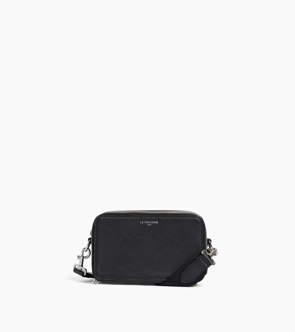 Le Tanneur Emile petite sacoche cuir grainé noir 2 zips