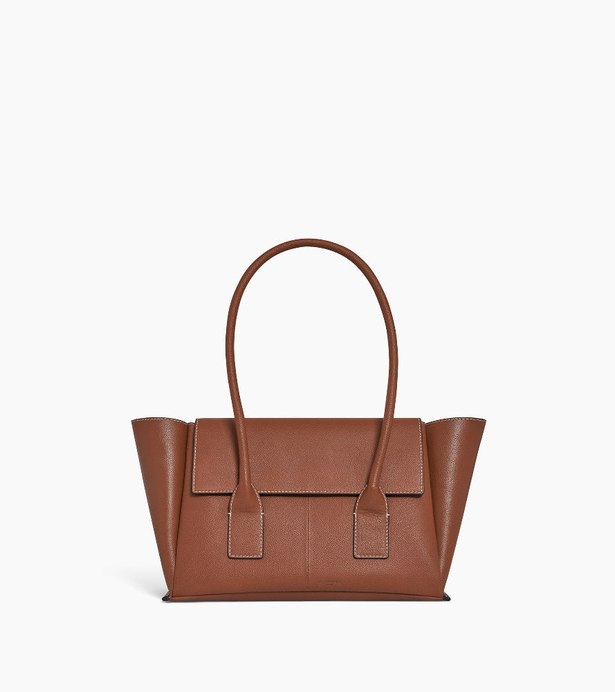 Le Tanneur Elena Sac Cabas Moyen Rabat Cuir Grainé Marron