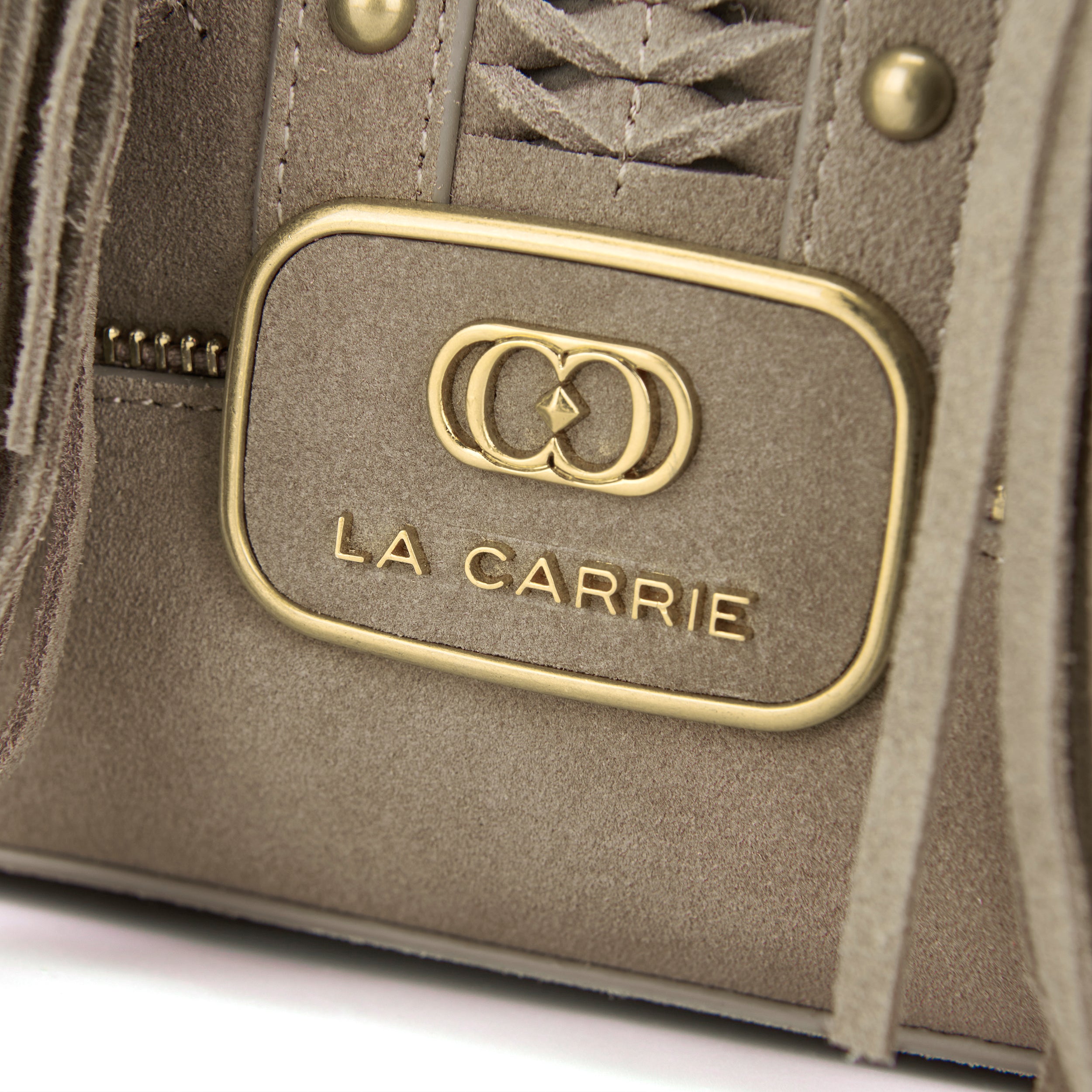 La Carrie Apallosa sac épaule taupe 31 cm suède franges
