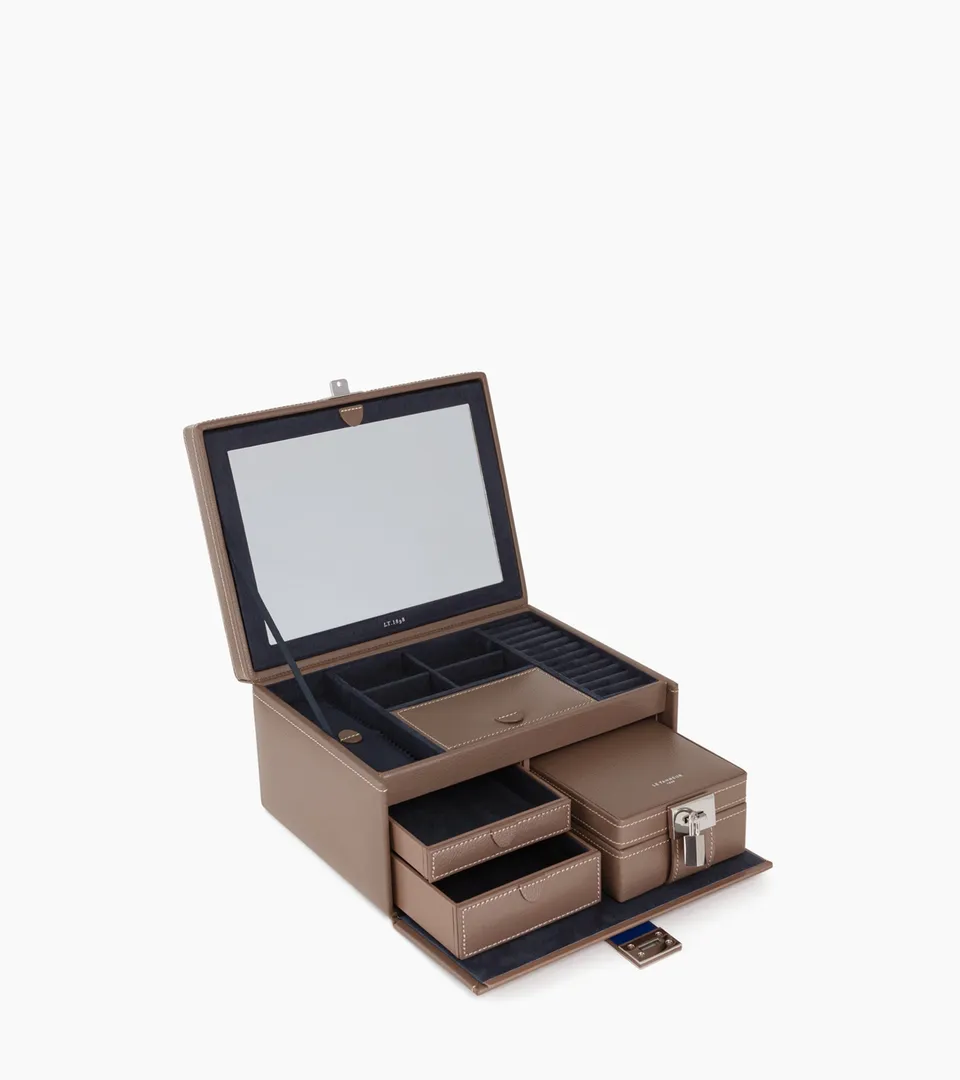 Le Tanneur Grande boîte à bijoux cuir recyclé taupe
