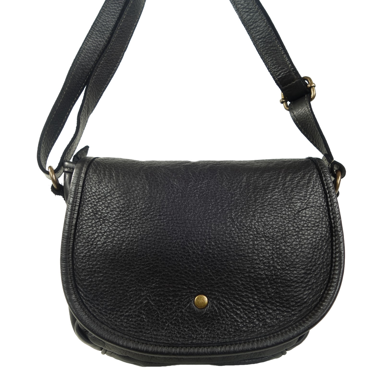 Collection Esprit Cuir KLARA sac besace cuir noir medium rond