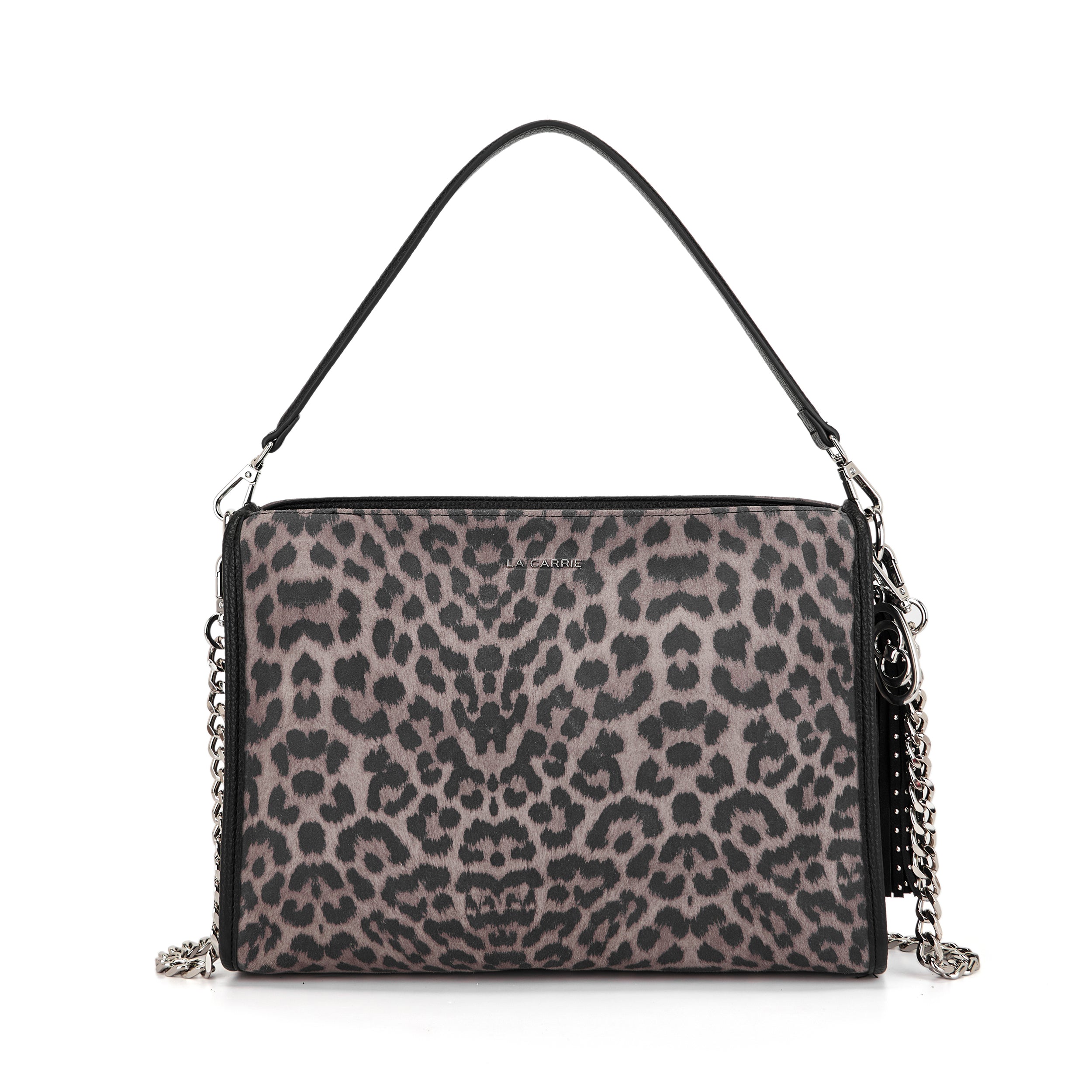 La Carrie Lio sac bandoulière gris 34x11x23 suède léopard