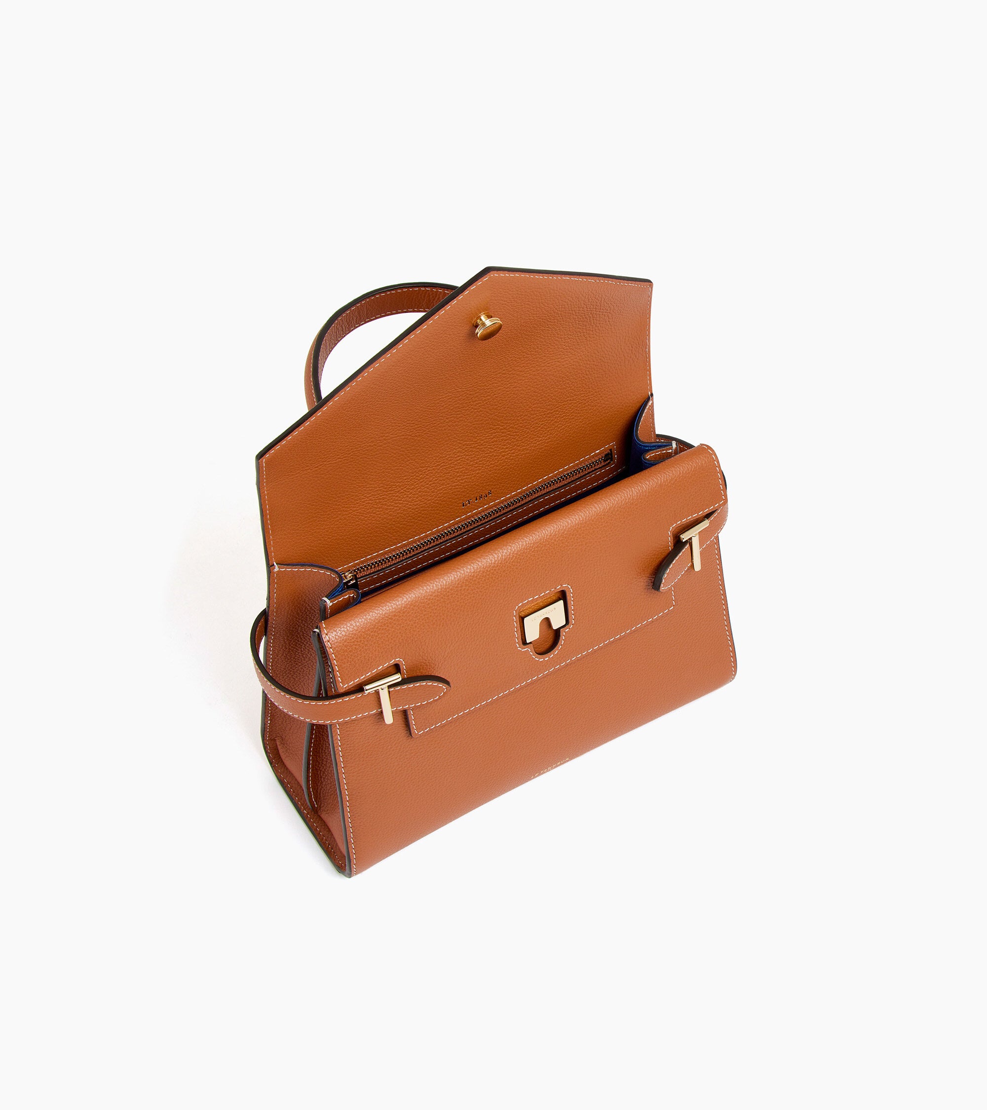 Le Tanneur Emilie sac à main double rabat cuir grainé Brown Tan